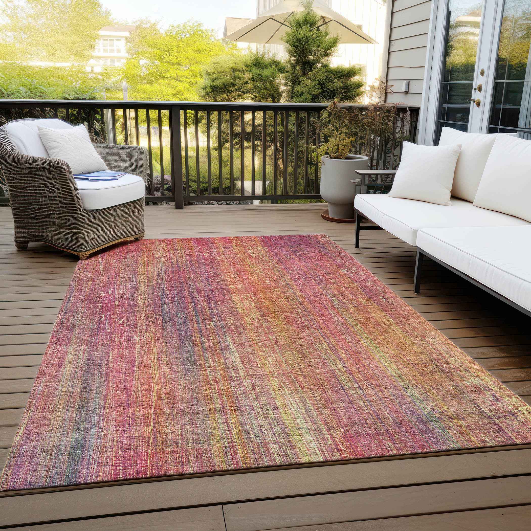 3' X 5' Red and Orange Striped Washable Non Skid Indoor Outdoor Area Rug