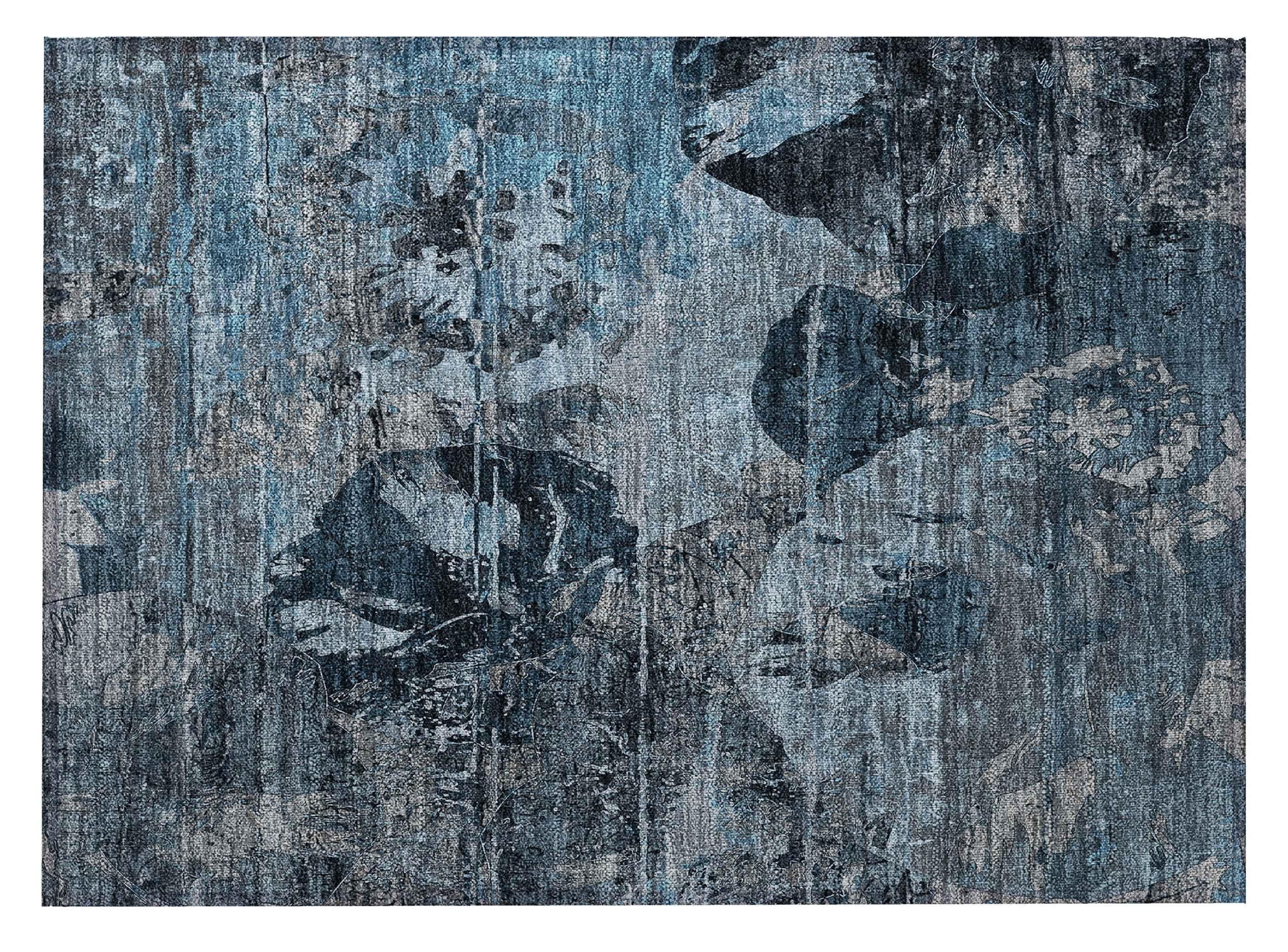 2' X 3' Blue and Dark Blue Abstract Washable Indoor Outdoor Area Rug