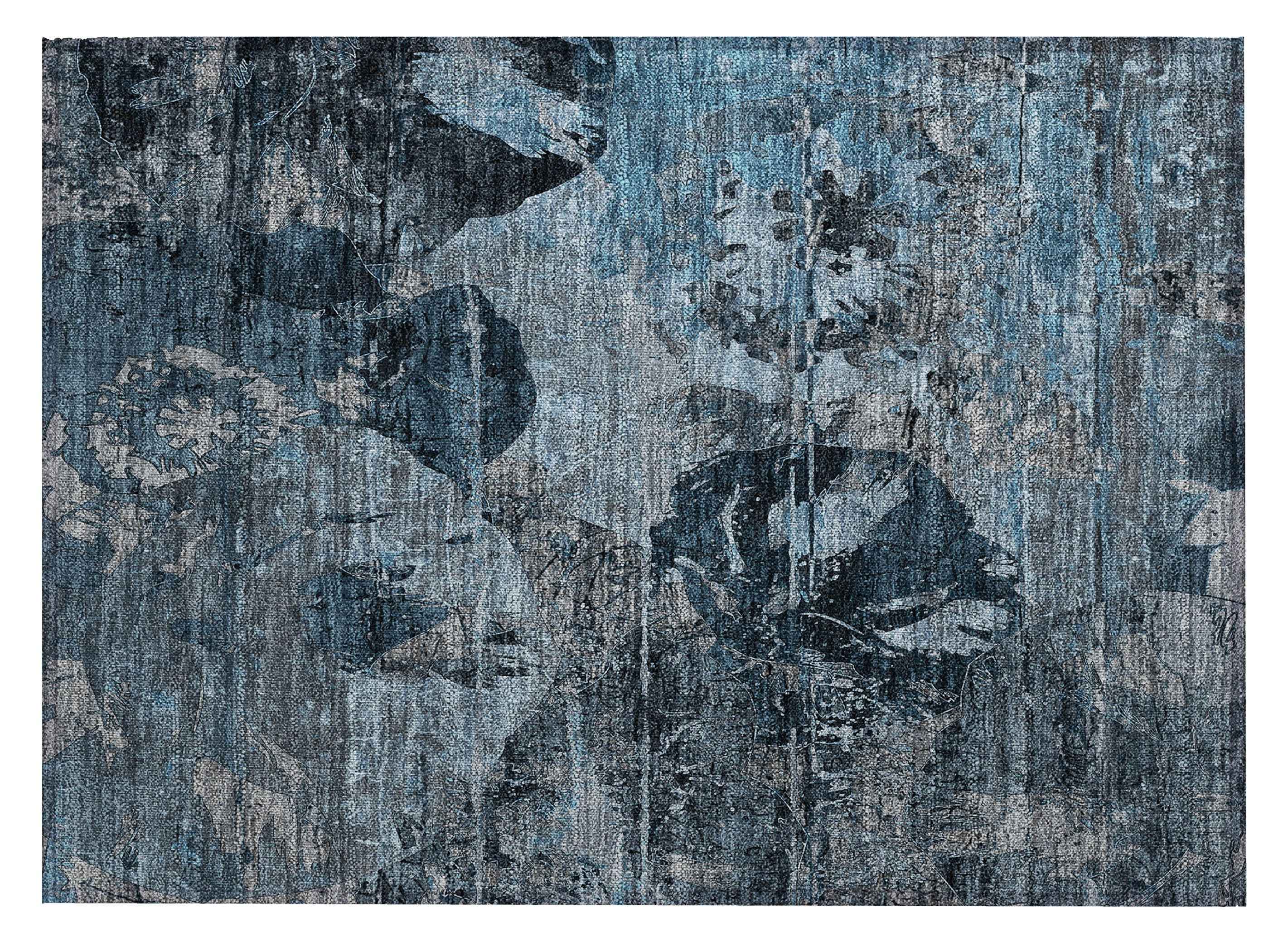 2' X 3' Blue and Dark Blue Abstract Washable Indoor Outdoor Area Rug