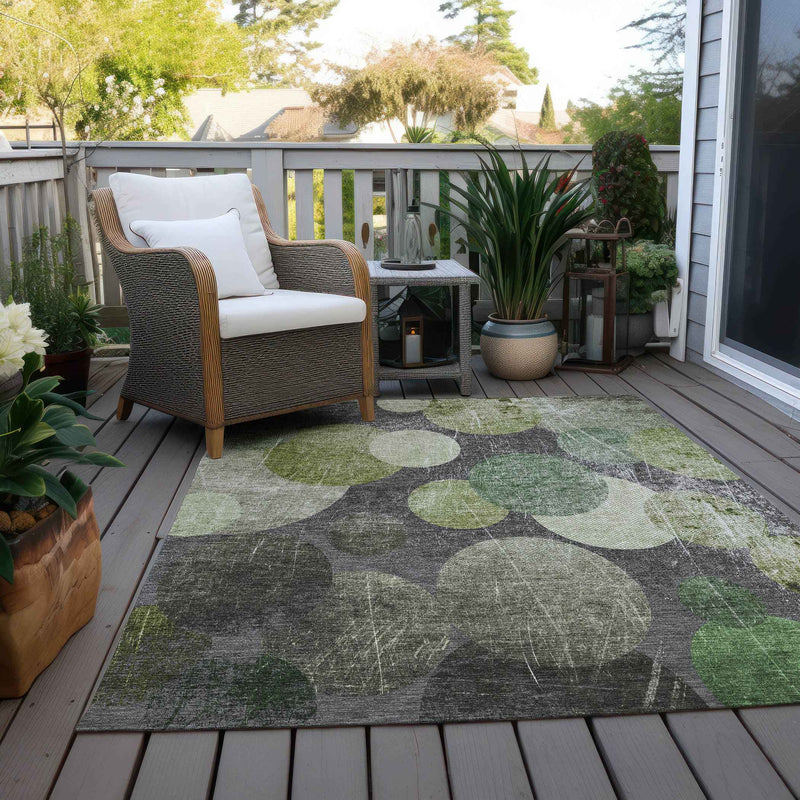 8' X 10' Green and Gray Abstract Washable Non Skid Indoor Outdoor Area Rug