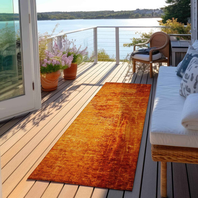 8' Runner Orange Abstract Washable Non Skid Indoor Outdoor Runner Rug