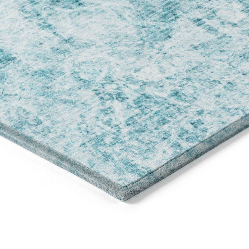 9' X 12' Teal Abstract Washable Non Skid Indoor Outdoor Area Rug