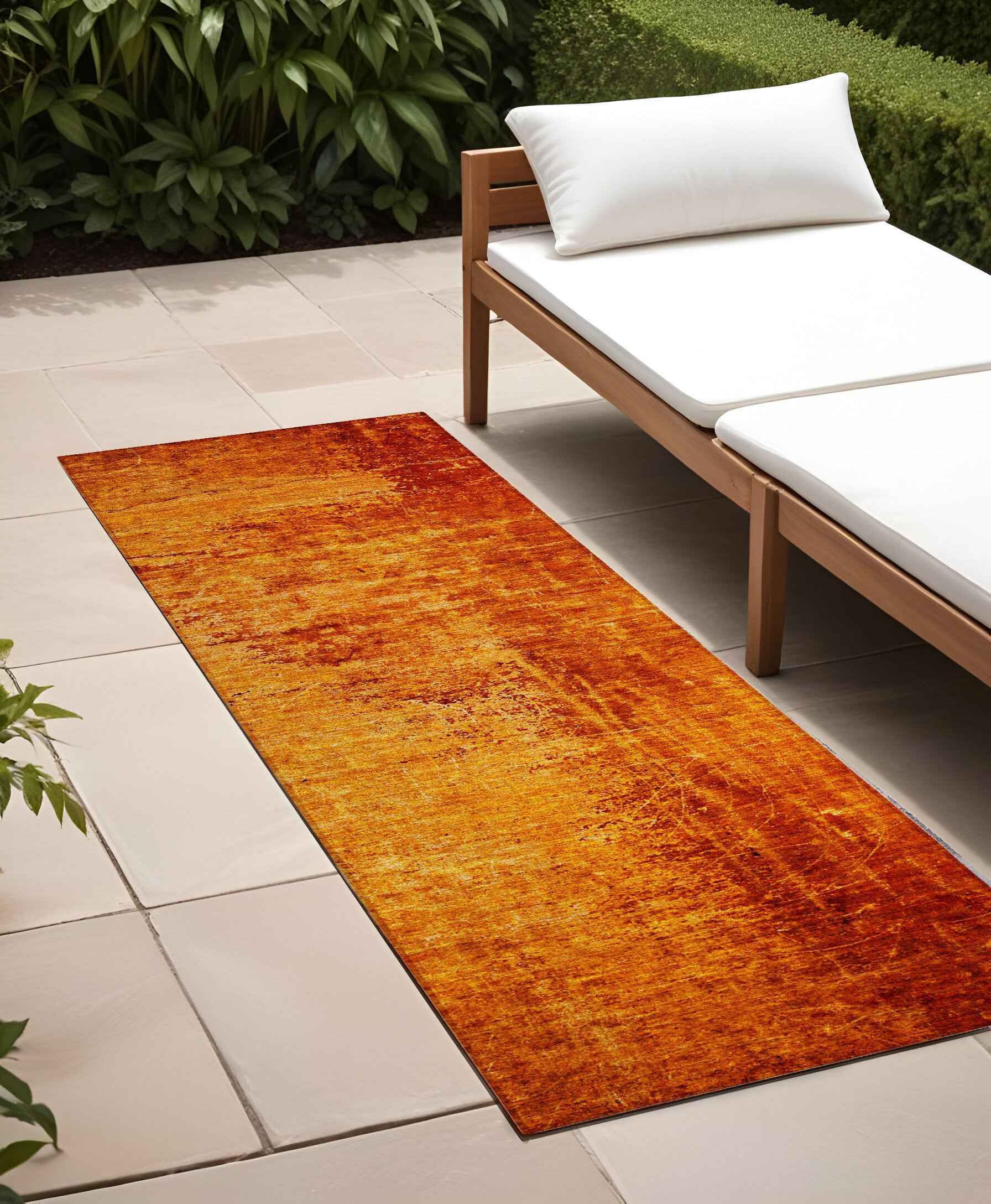 8' Runner Orange Abstract Washable Non Skid Indoor Outdoor Runner Rug