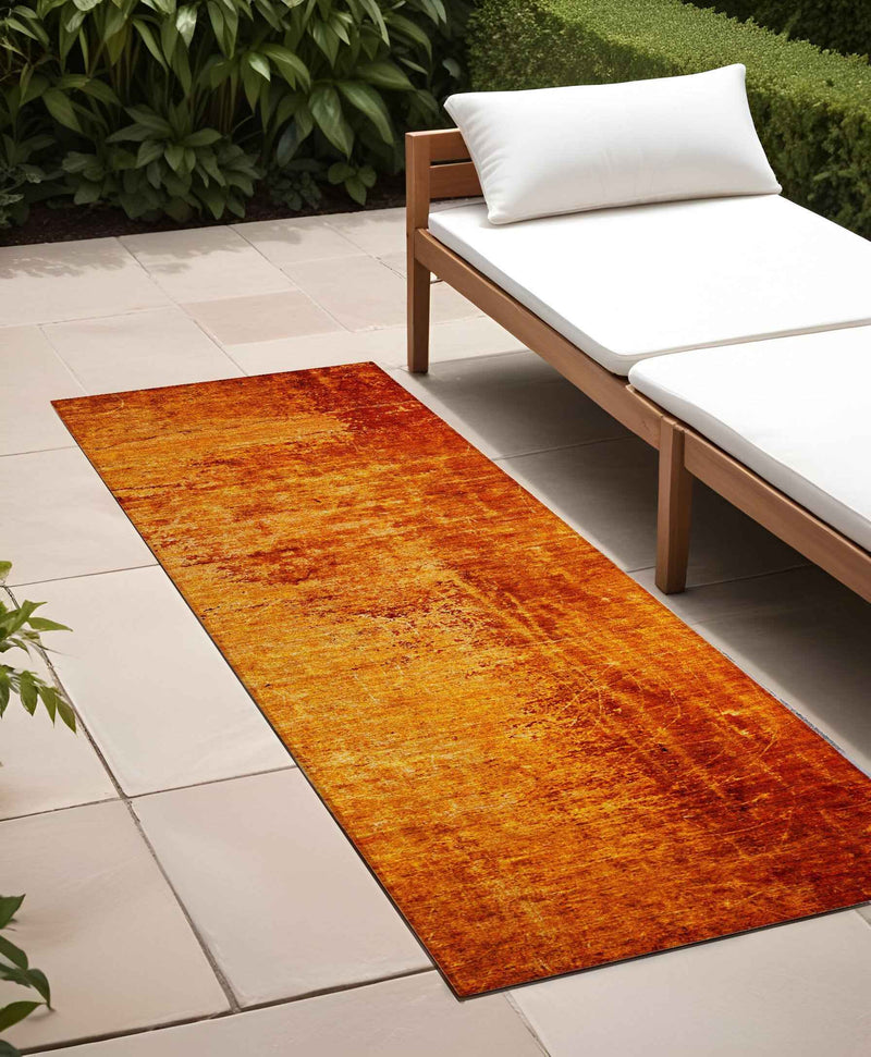 8' Runner Orange Abstract Washable Non Skid Indoor Outdoor Runner Rug