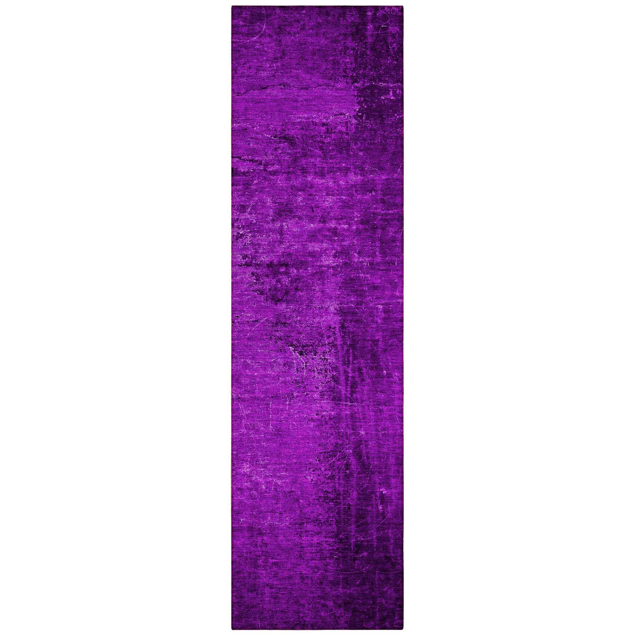 8' Runner Purple Abstract Washable Non Skid Indoor Outdoor Runner Rug