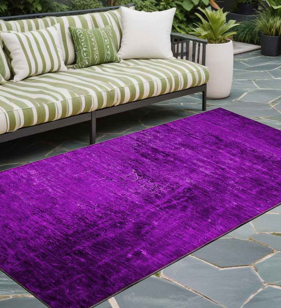 8' Runner Purple Abstract Washable Non Skid Indoor Outdoor Runner Rug