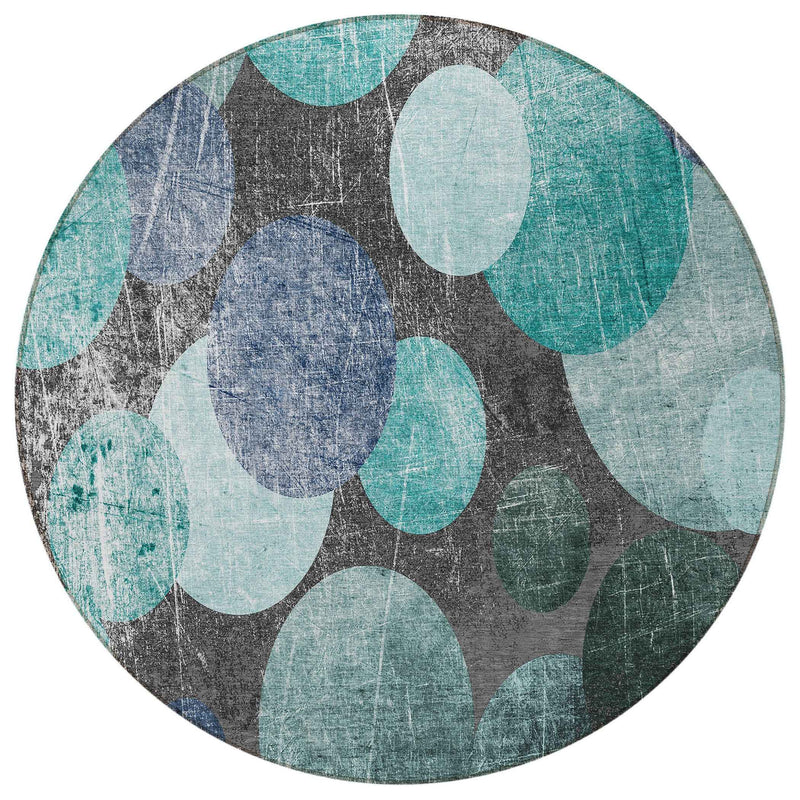 8' Round Gray Blue and Purple Round Abstract Washable Non Skid Indoor Outdoor Area Rug