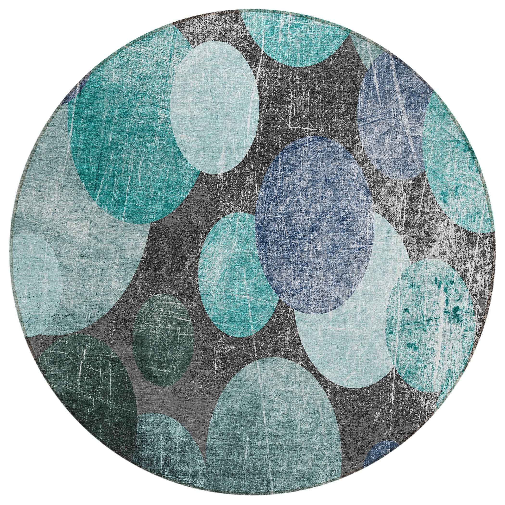 8' Round Gray Blue and Purple Round Abstract Washable Non Skid Indoor Outdoor Area Rug