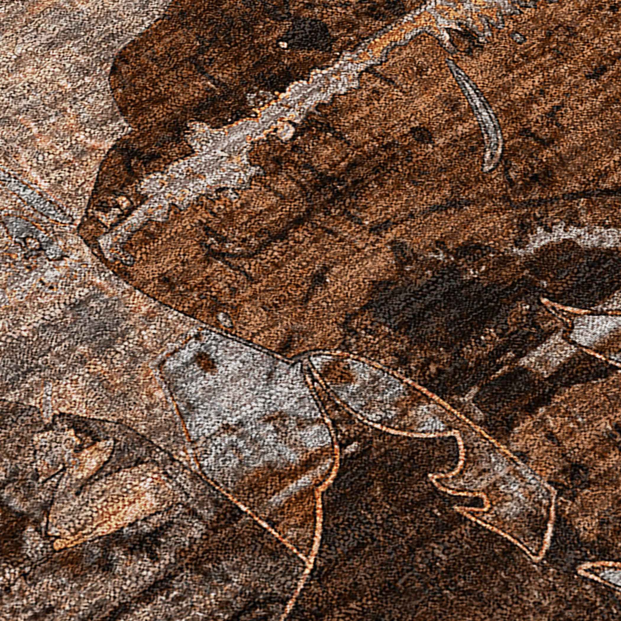 8' X 10' Brown Terracotta and Gray Floral Washable Non Skid Indoor Outdoor Area Rug