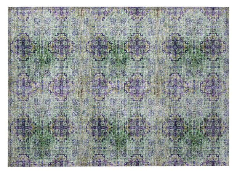 2' X 3' Purple and Green Floral Medallion Washable Non Skid Indoor Outdoor Area Rug