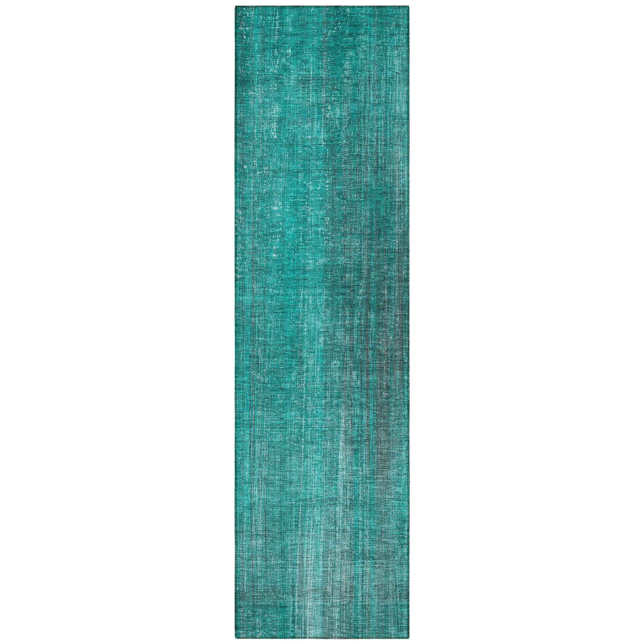 8' Runner Teal Striped Washable Non Skid Indoor Outdoor Runner Rug