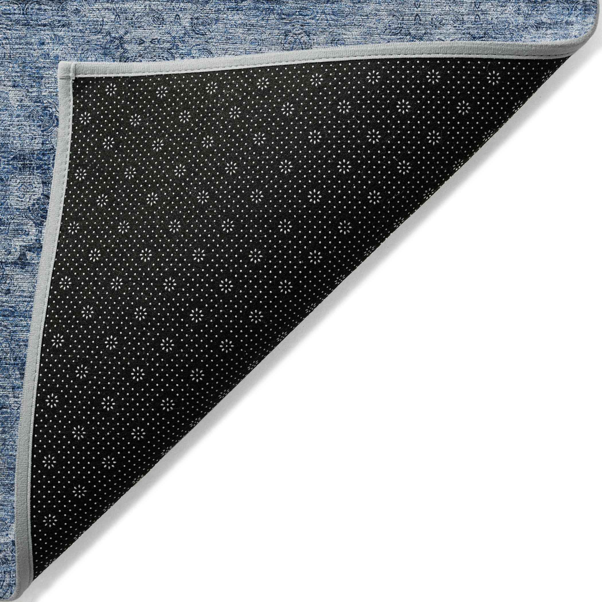 2' X 3' Navy Blue Floral Medallion Washable Non Skid Indoor Outdoor Area Rug