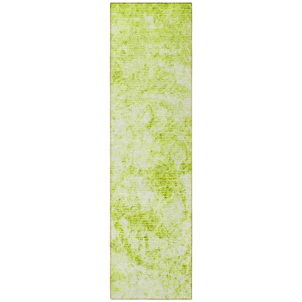 8' Runner Lime Green Abstract Washable Non Skid Indoor Outdoor Runner Rug