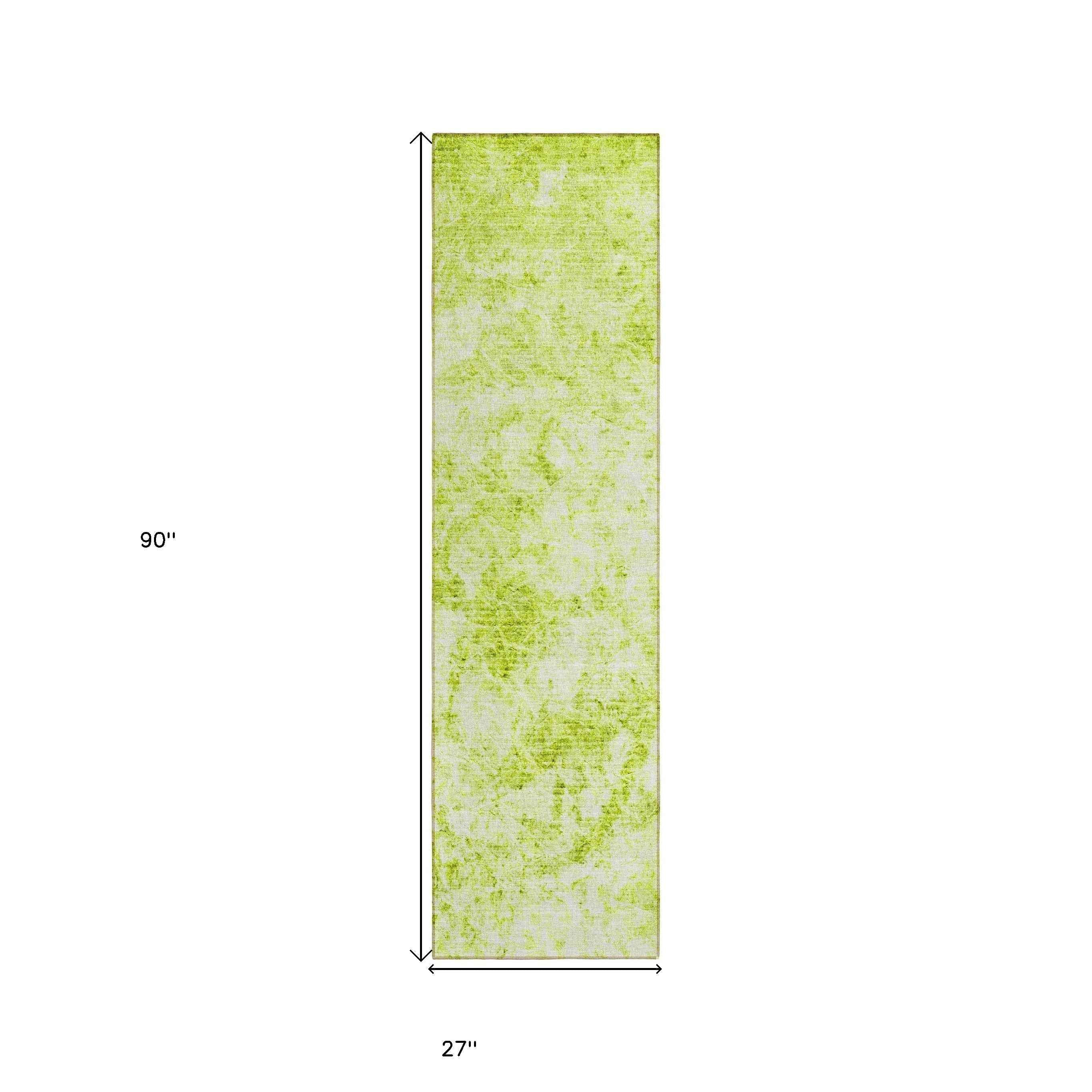 8' Runner Lime Green Abstract Washable Non Skid Indoor Outdoor Runner Rug