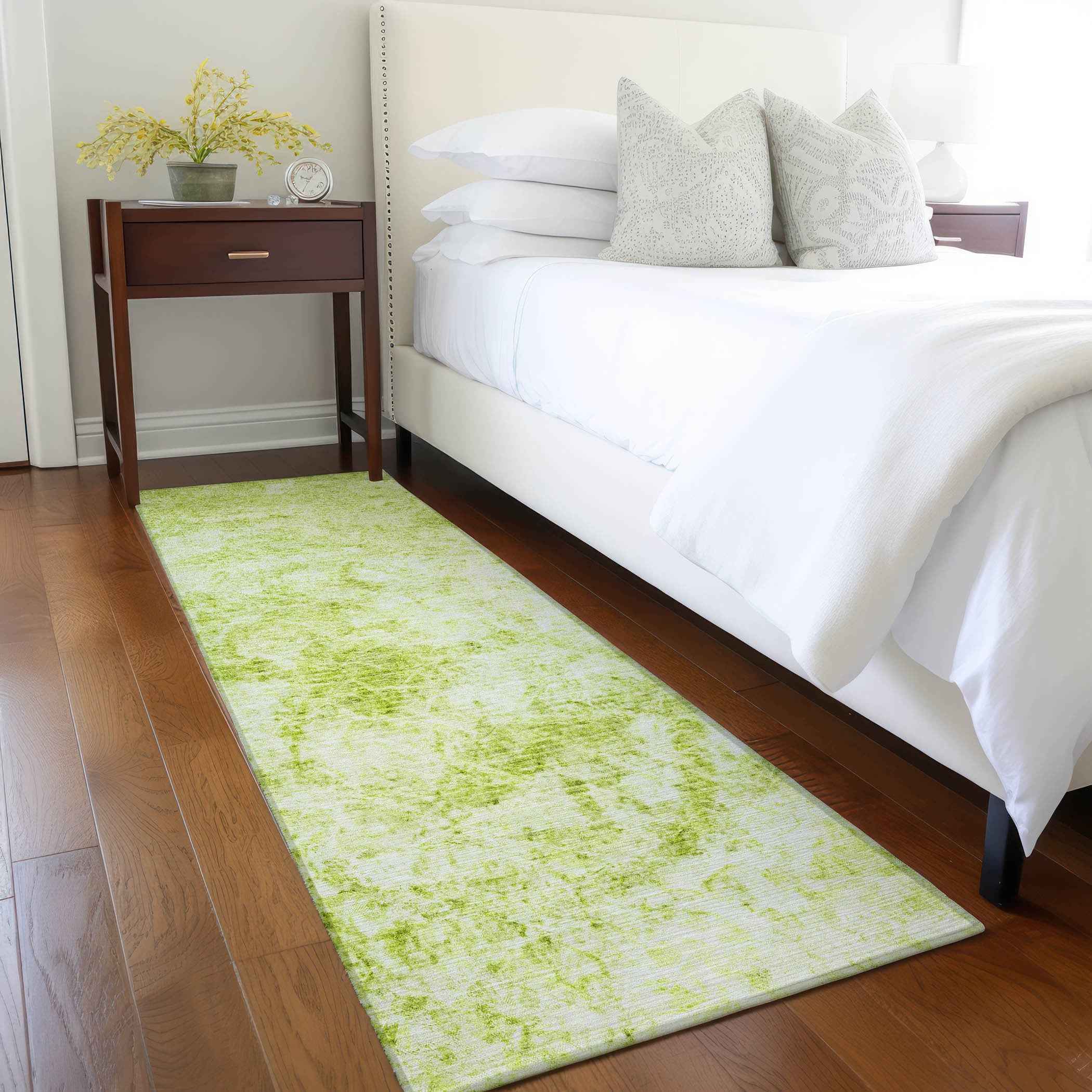 8' Runner Lime Green Abstract Washable Non Skid Indoor Outdoor Runner Rug