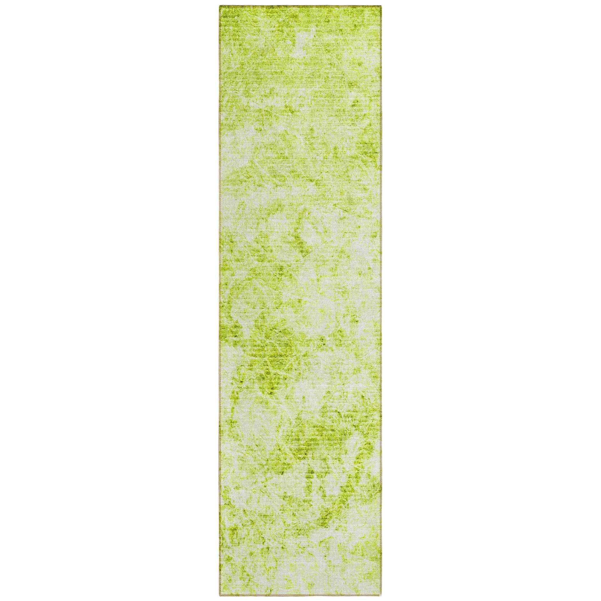 8' Runner Lime Green Abstract Washable Non Skid Indoor Outdoor Runner Rug