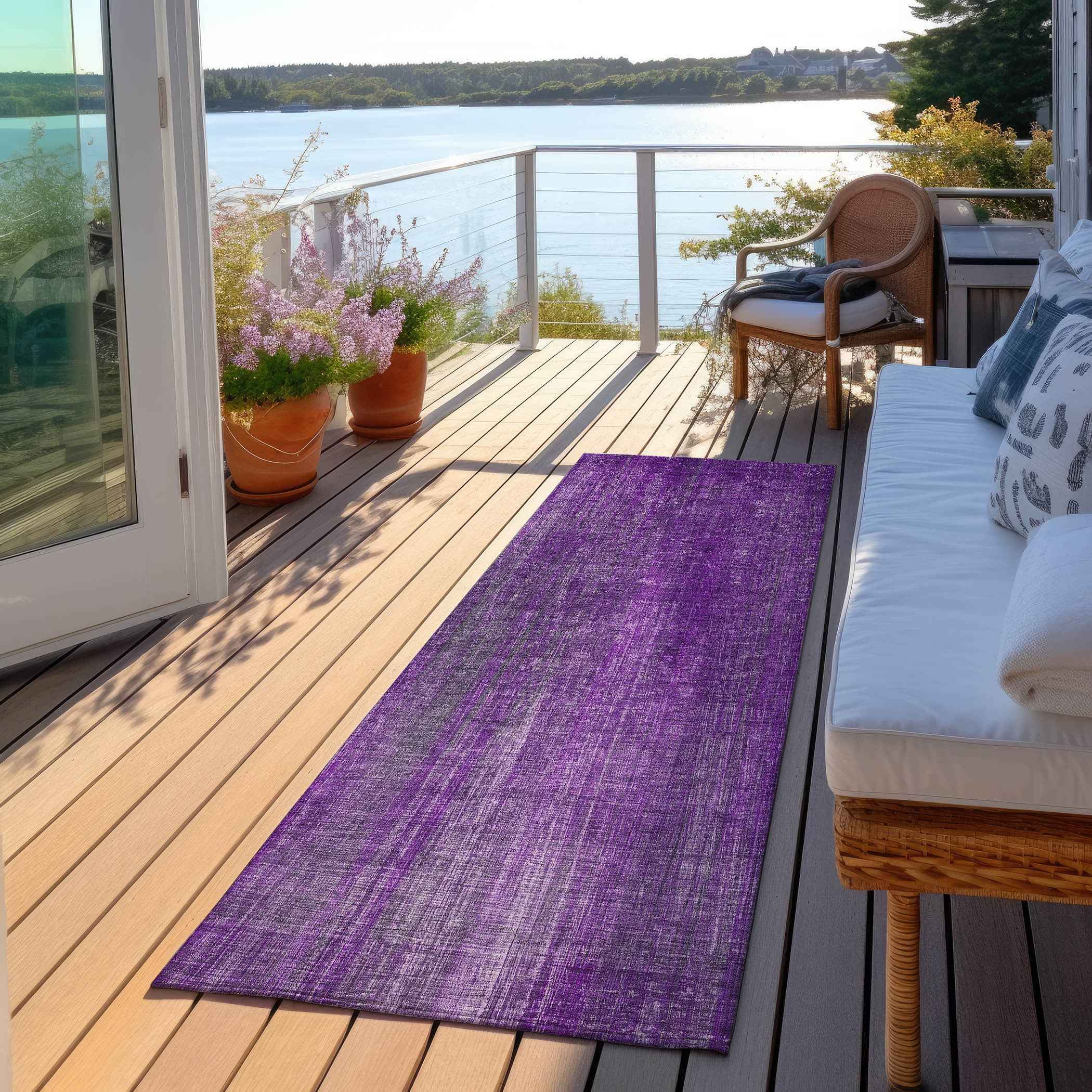 8' Runner Purple Striped Washable Non Skid Indoor Outdoor Runner Rug