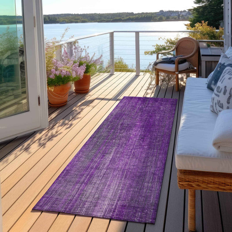 8' Runner Purple Striped Washable Non Skid Indoor Outdoor Runner Rug