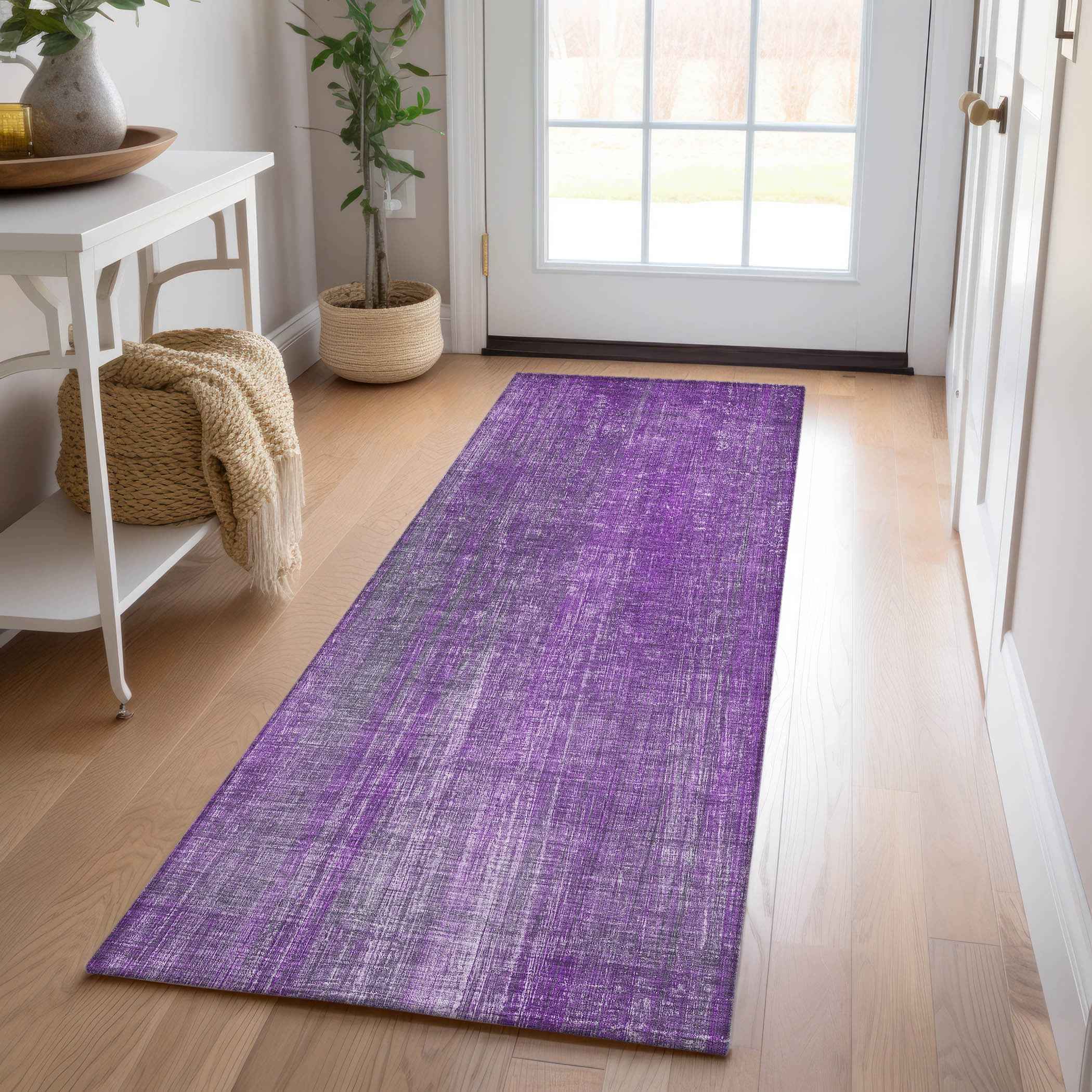 8' Runner Purple Striped Washable Non Skid Indoor Outdoor Runner Rug