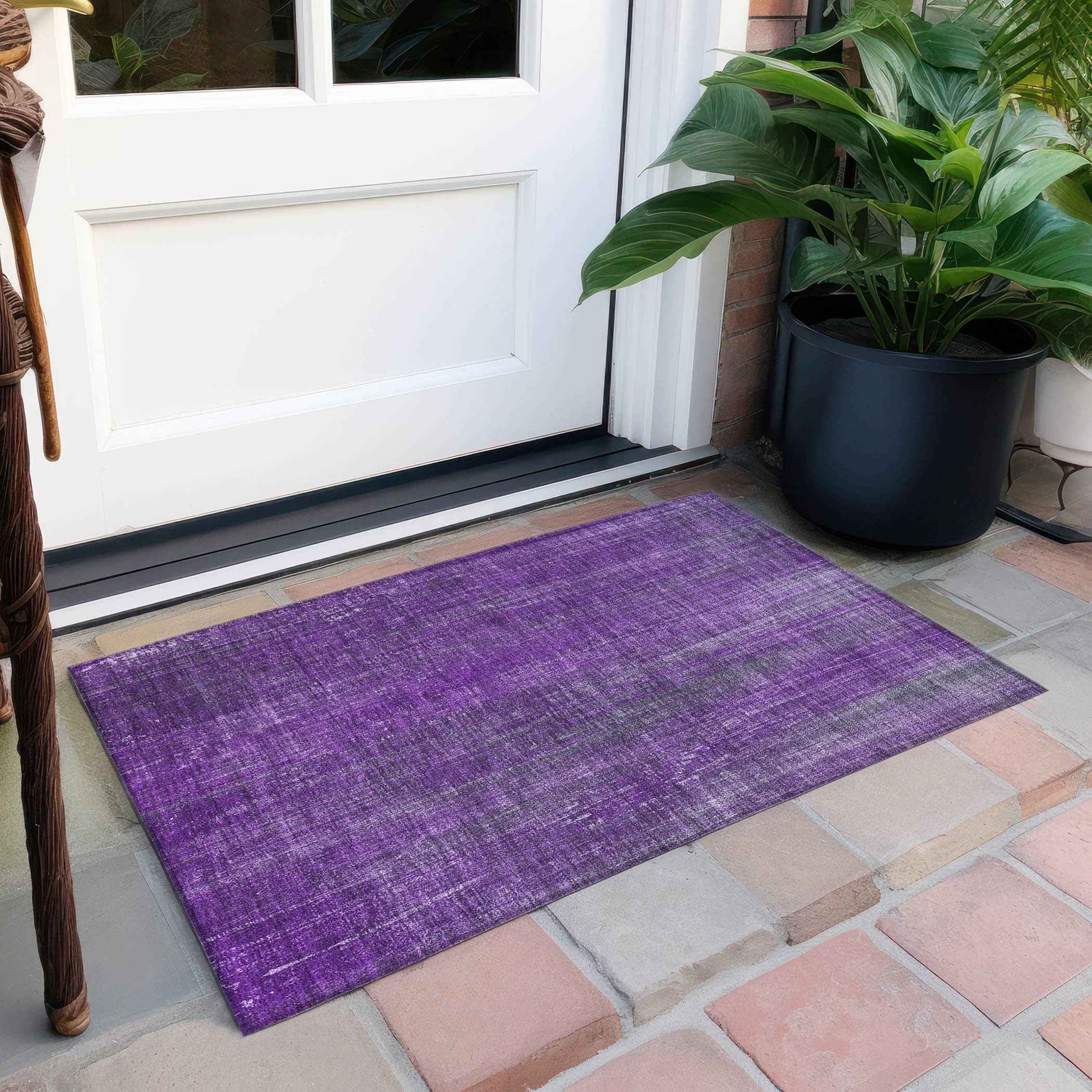 2' X 3' Purple Striped Washable Non Skid Indoor Outdoor Area Rug