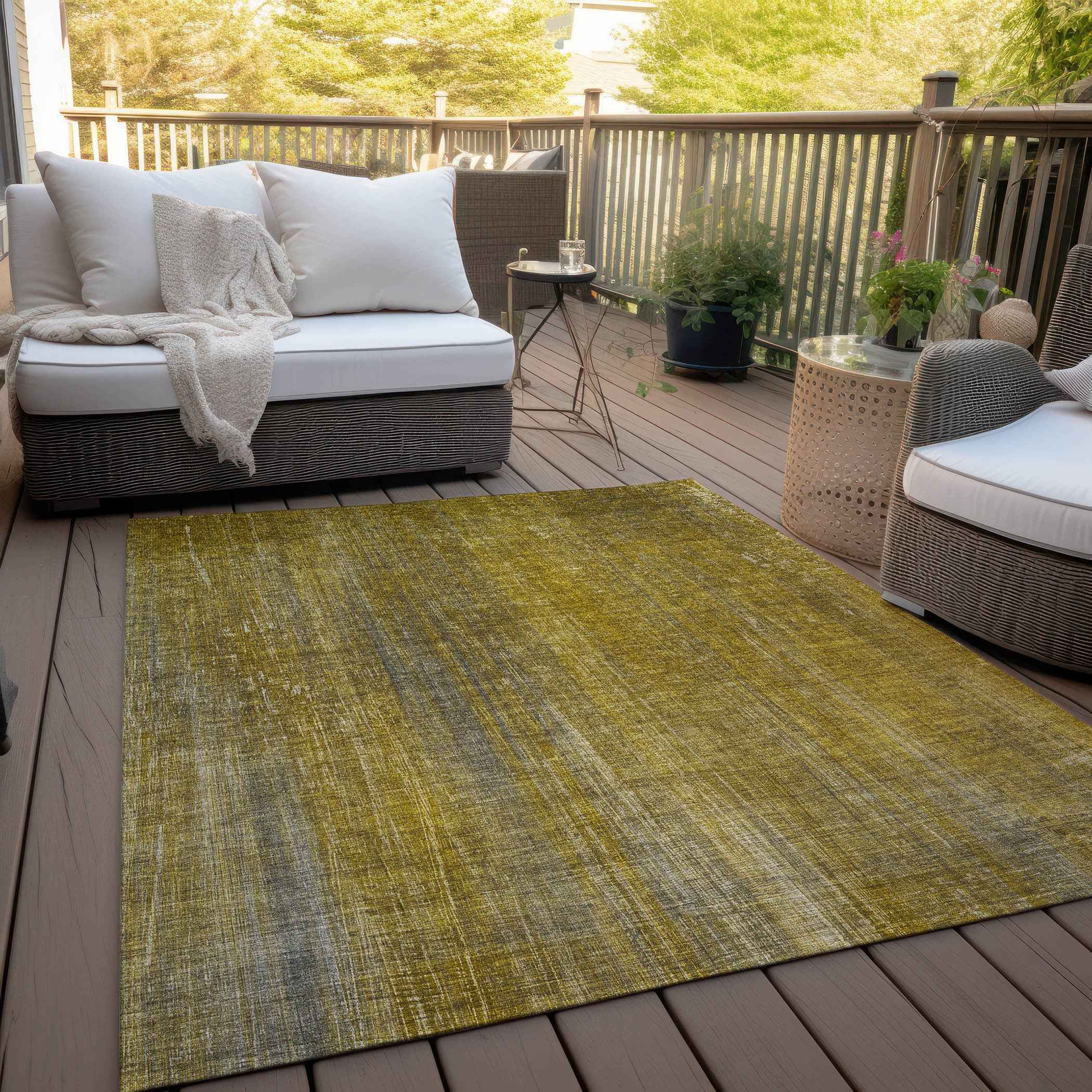10' X 14' Chocolate Striped Washable Non Skid Indoor Outdoor Area Rug