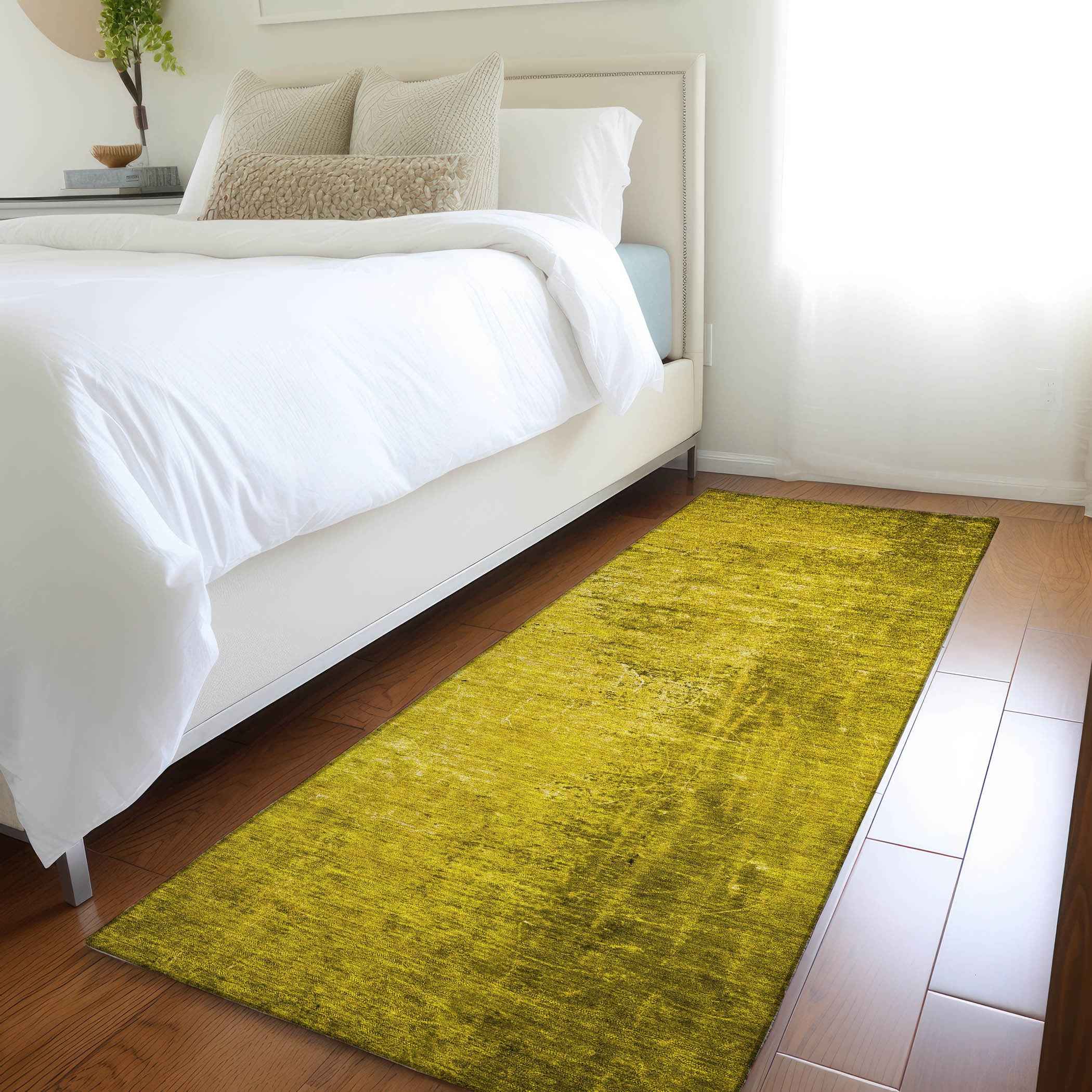 8' Runner Gold Abstract Washable Non Skid Indoor Outdoor Runner Rug