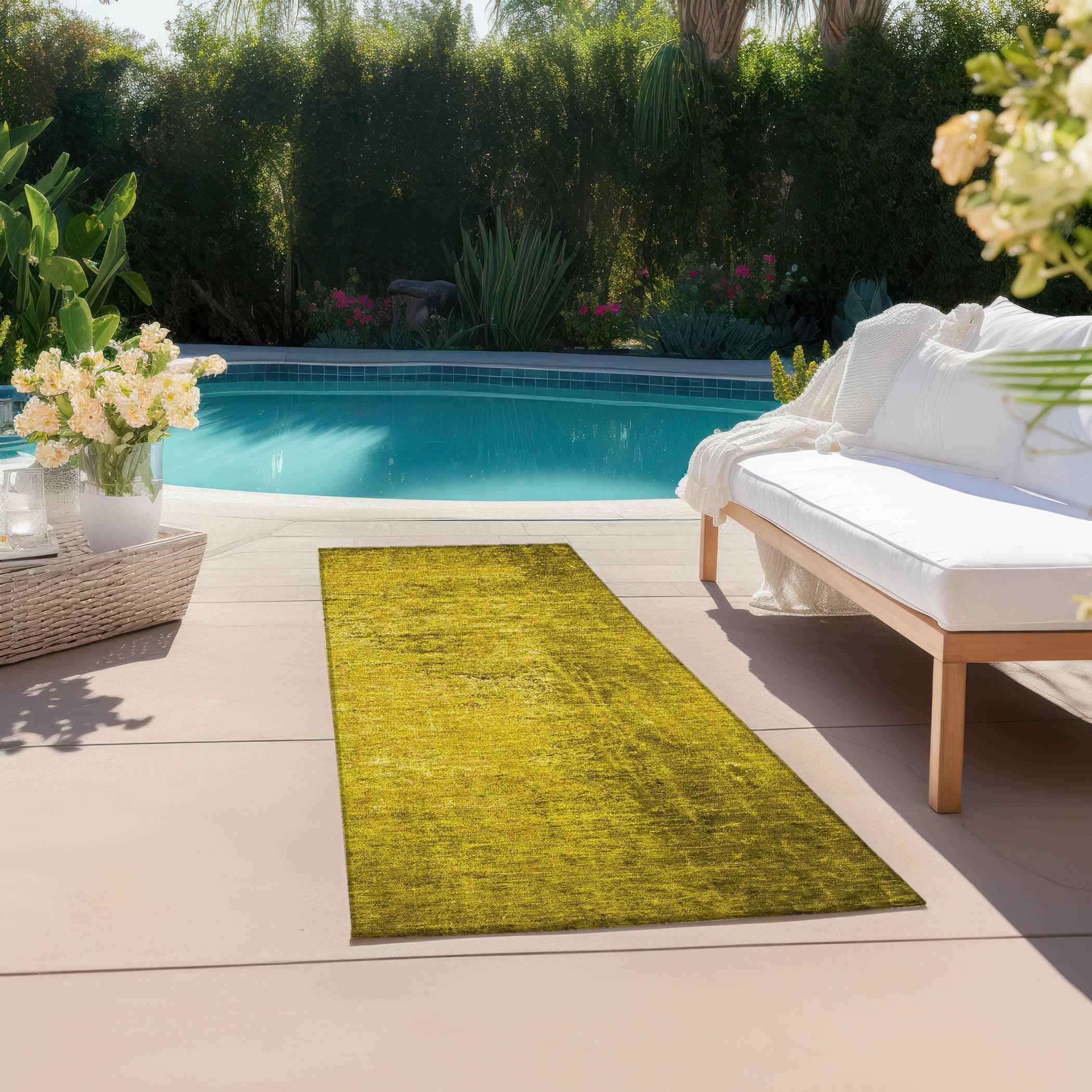 8' Runner Gold Abstract Washable Non Skid Indoor Outdoor Runner Rug