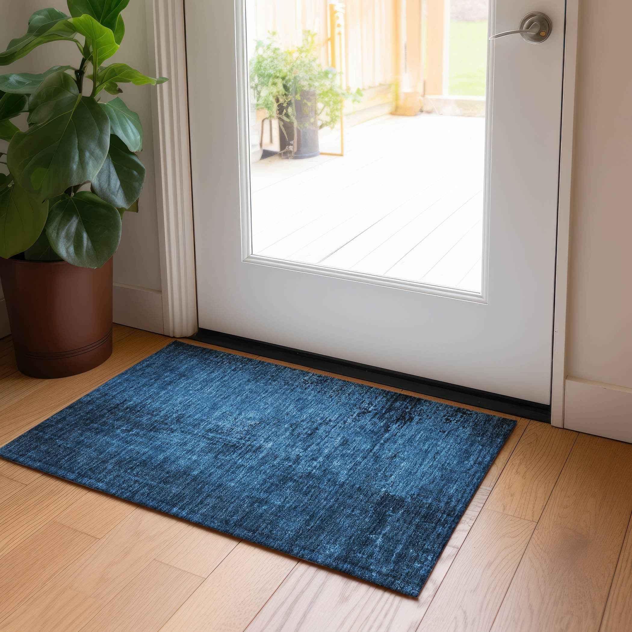 2' X 3' Navy Blue Abstract Washable Non Skid Indoor Outdoor Area Rug
