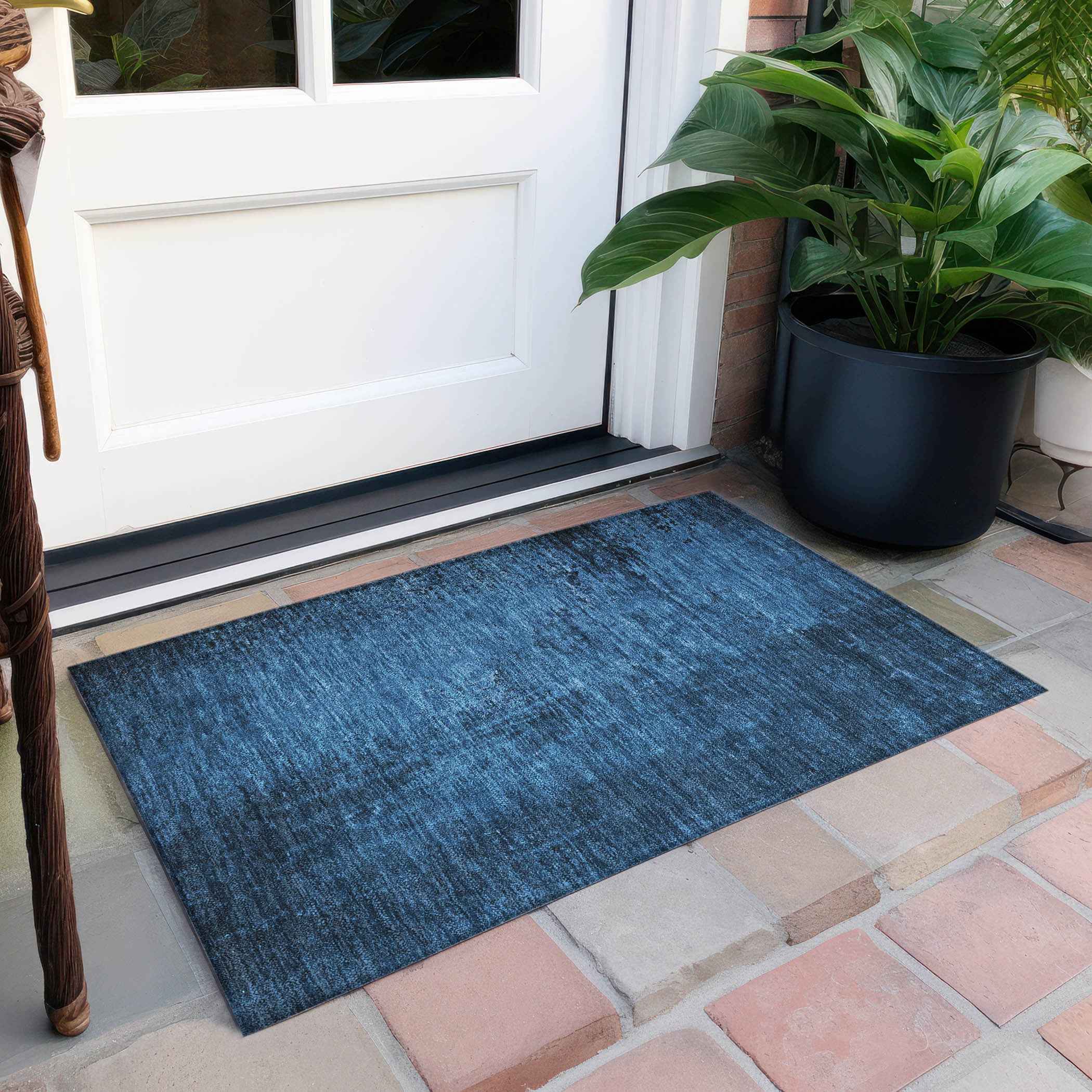 2' X 3' Navy Blue Abstract Washable Non Skid Indoor Outdoor Area Rug