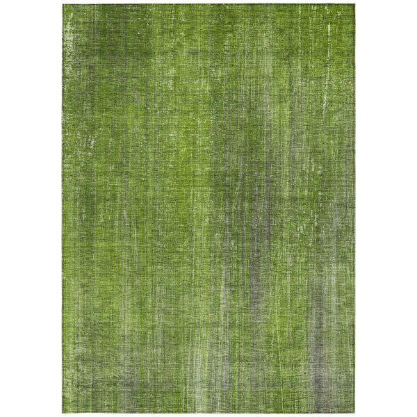 10' X 14' Green Striped Washable Non Skid Indoor Outdoor Area Rug