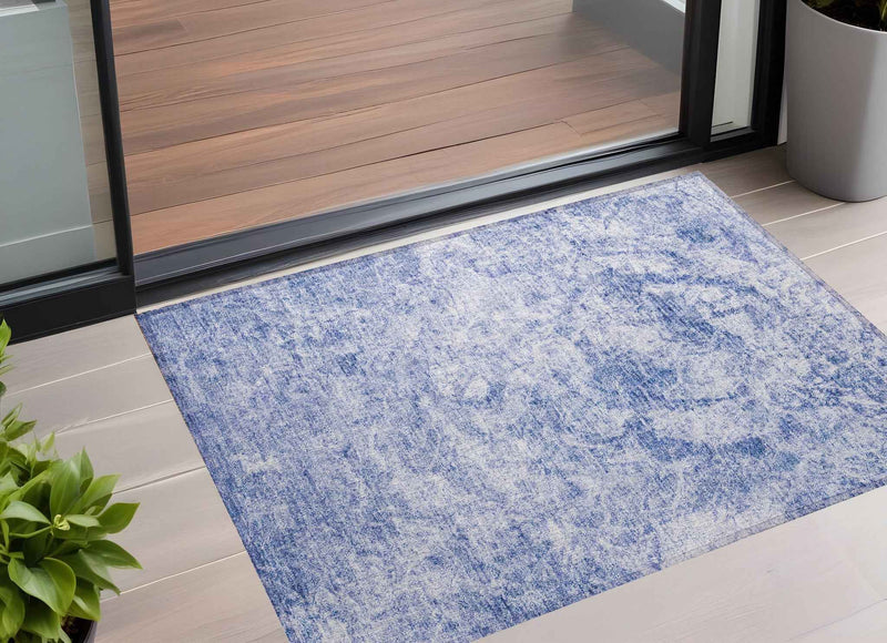 2' X 3' Blue Abstract Washable Non Skid Indoor Outdoor Area Rug