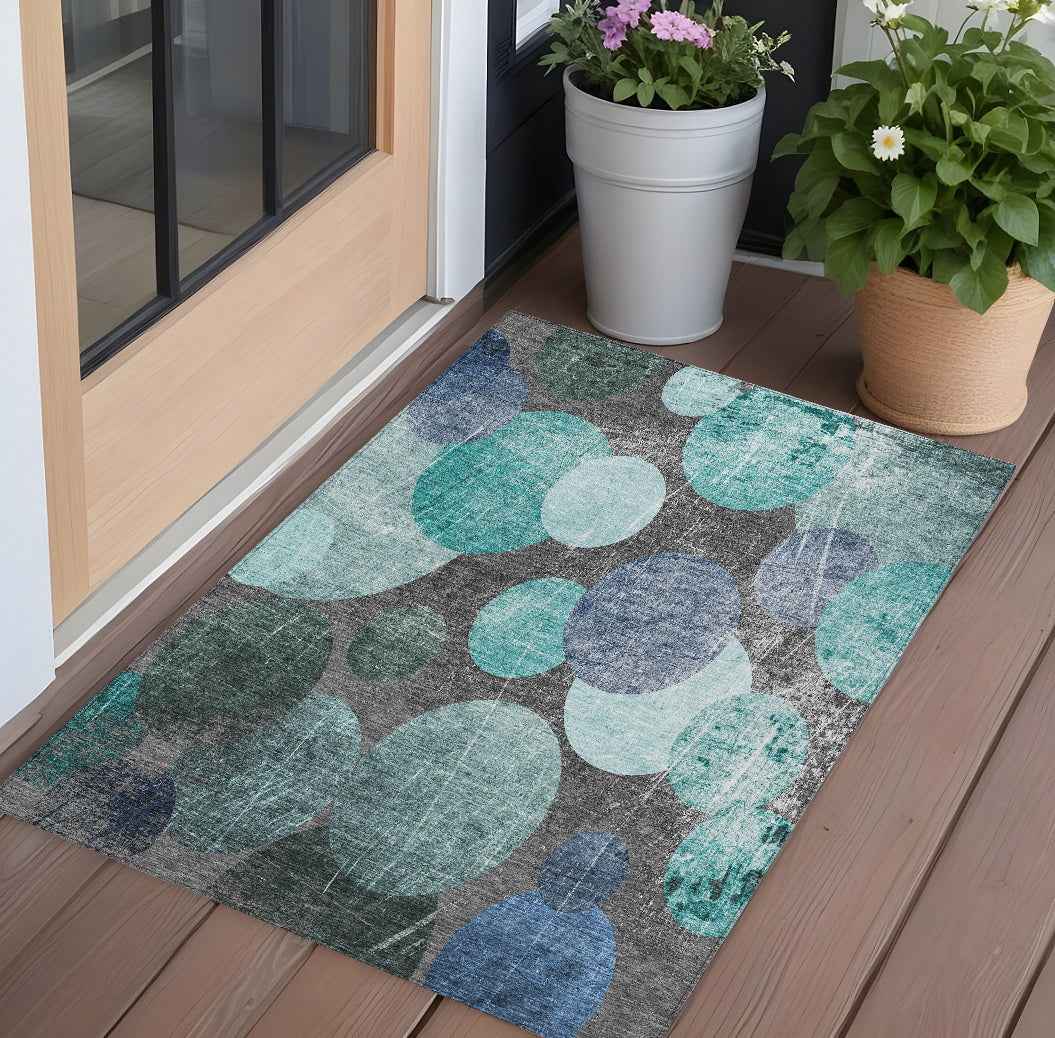3' X 5' Gray Blue and Purple Abstract Washable Non Skid Indoor Outdoor Area Rug