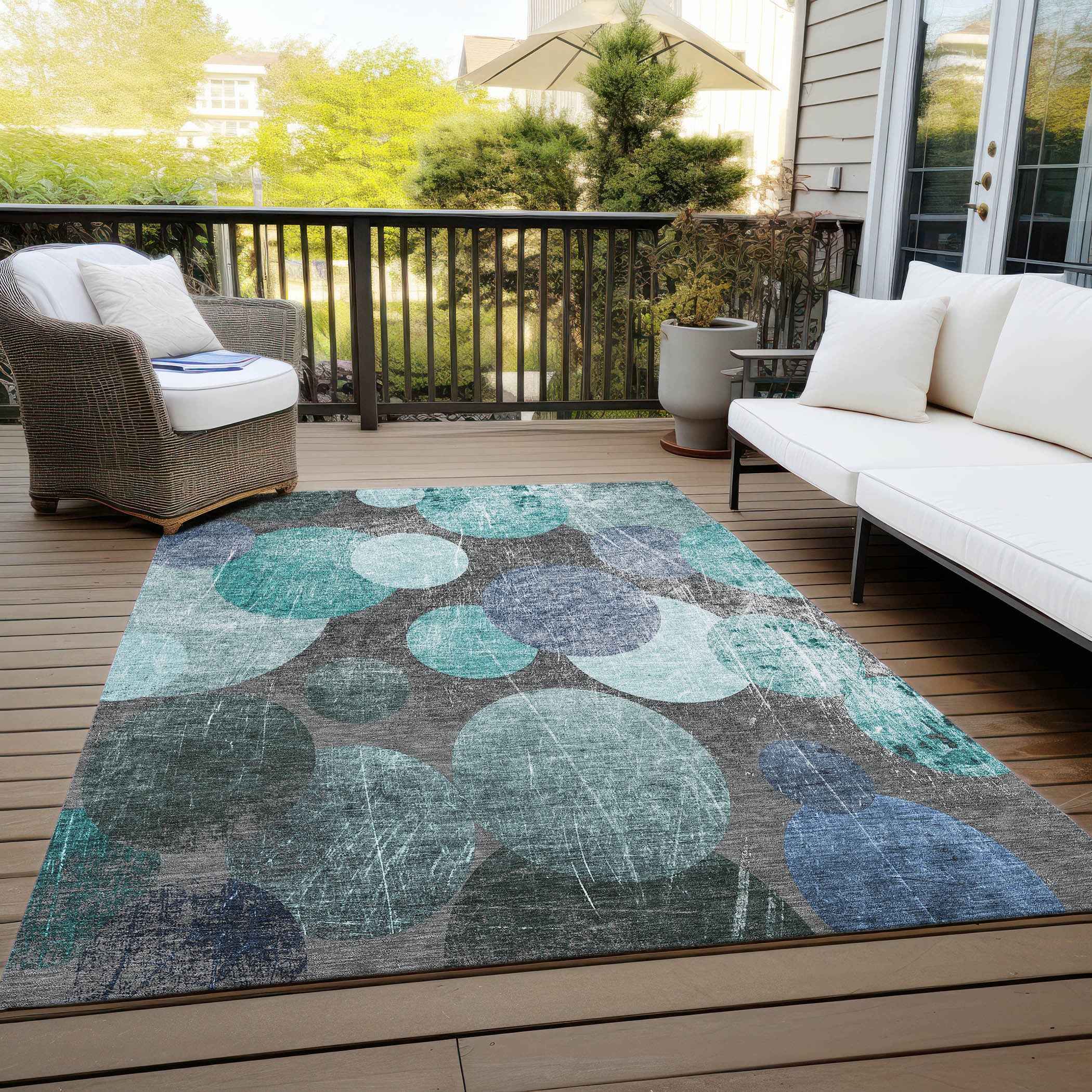 3' X 5' Gray Blue and Purple Abstract Washable Non Skid Indoor Outdoor Area Rug