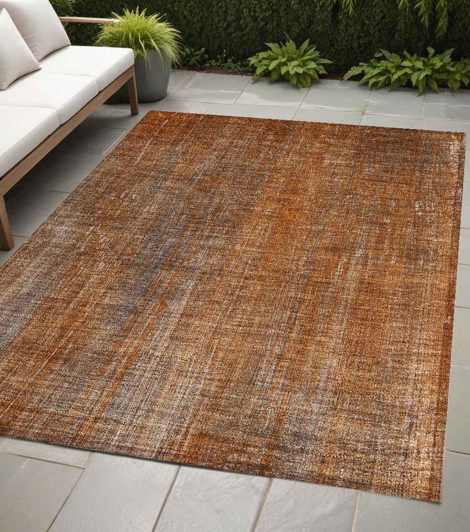 5' X 8' Orange Striped Washable Non Skid Indoor Outdoor Area Rug