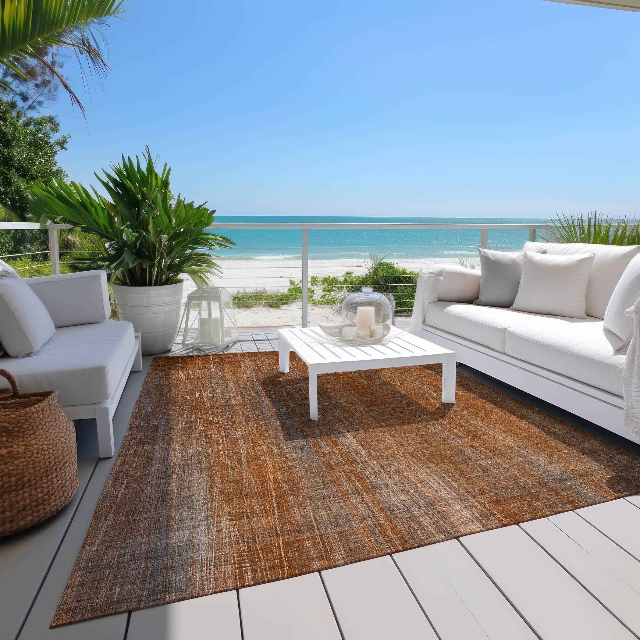 5' X 8' Orange Striped Washable Non Skid Indoor Outdoor Area Rug