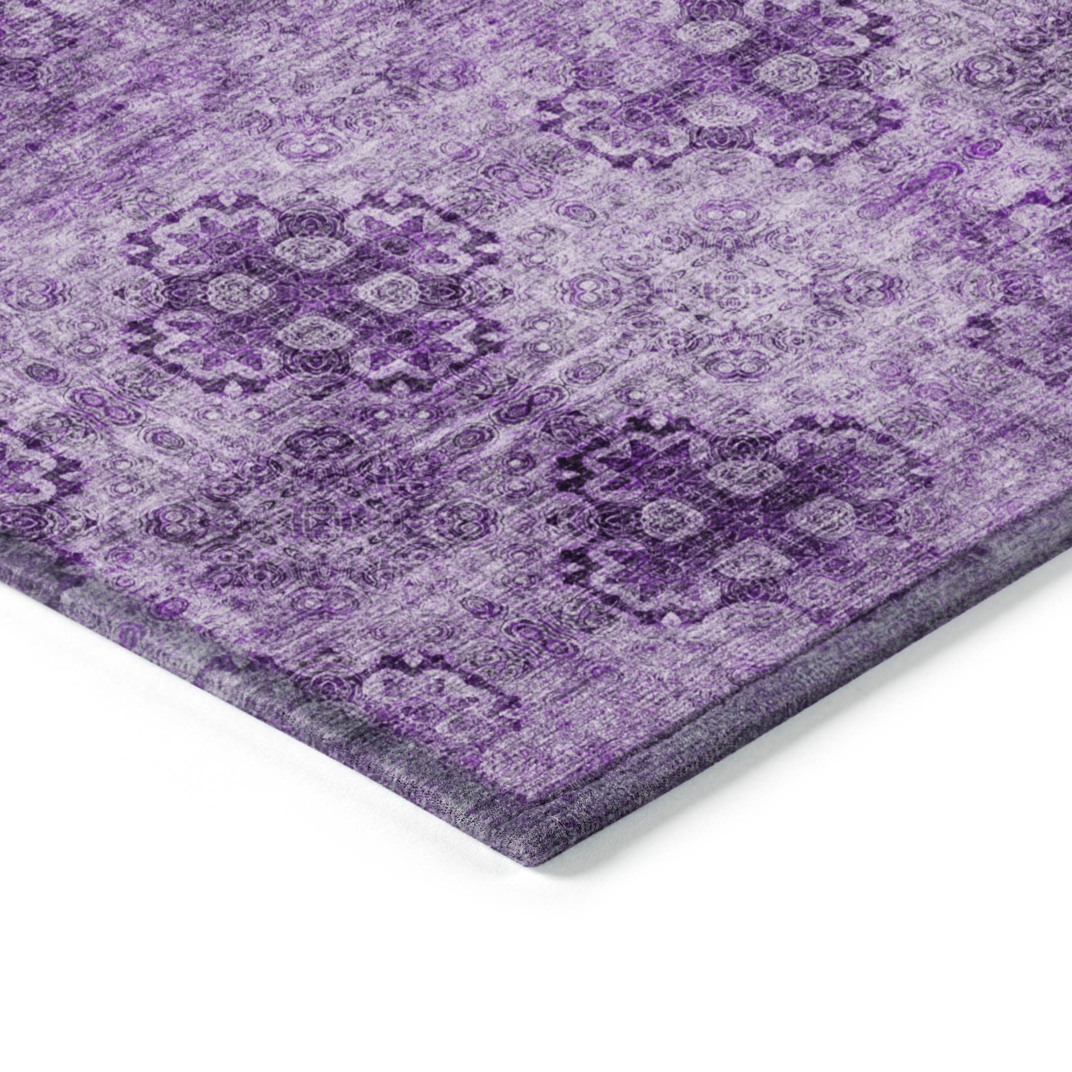 5' X 8' Eggplant Floral Medallion Washable Non Skid Indoor Outdoor Area Rug - Outdoor