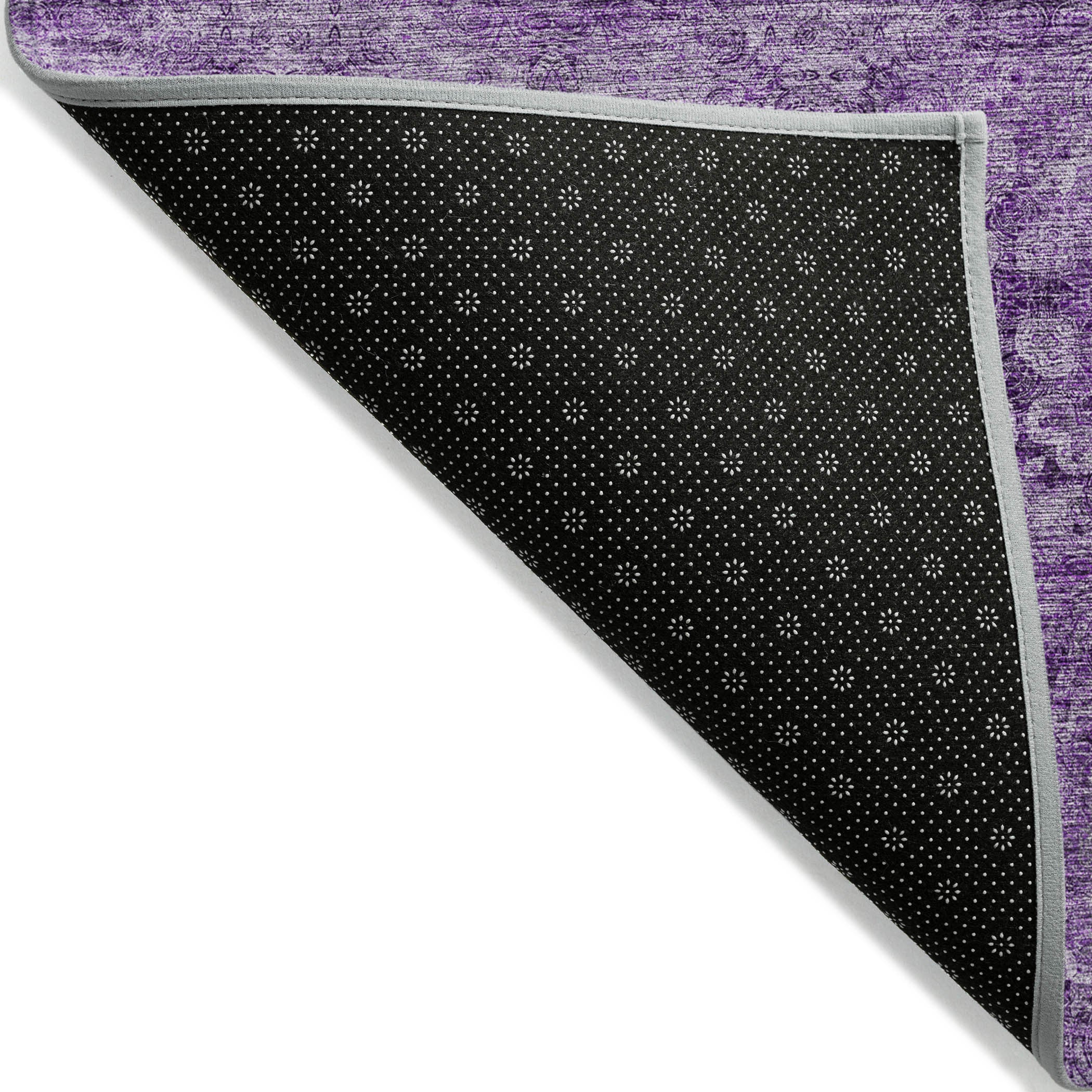 5' X 8' Eggplant Floral Medallion Washable Non Skid Indoor Outdoor Area Rug - Outdoor
