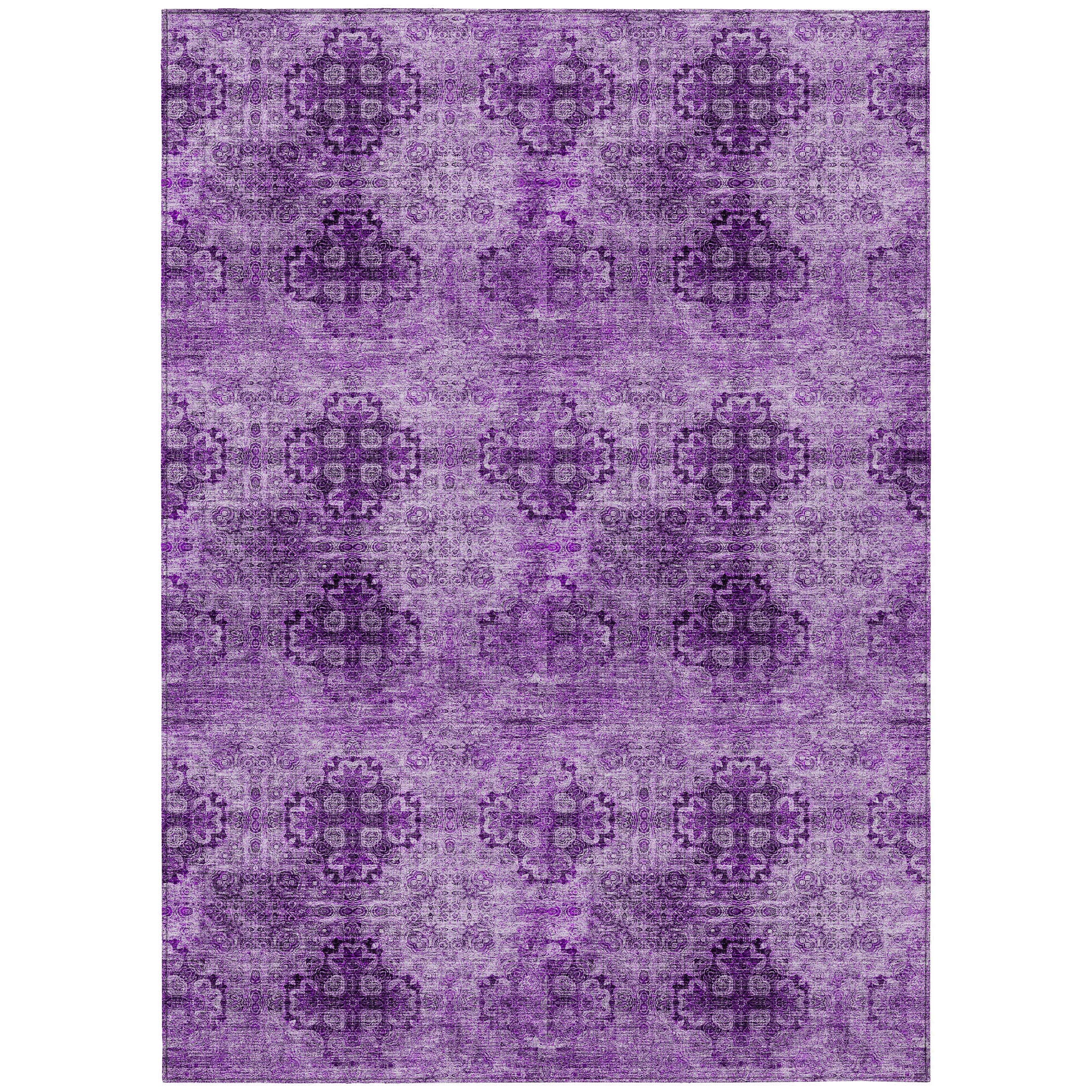 5' X 8' Eggplant Floral Medallion Washable Non Skid Indoor Outdoor Area Rug - Outdoor