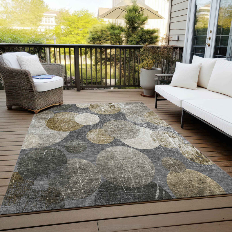 5' X 8' Brown Beige and Ivory Abstract Washable Non Skid Indoor Outdoor Area Rug