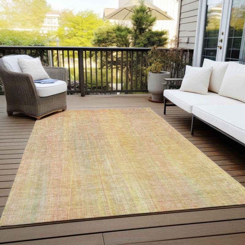 10' X 14' Yellow and Orange Striped Washable Non Skid Indoor Outdoor Area Rug