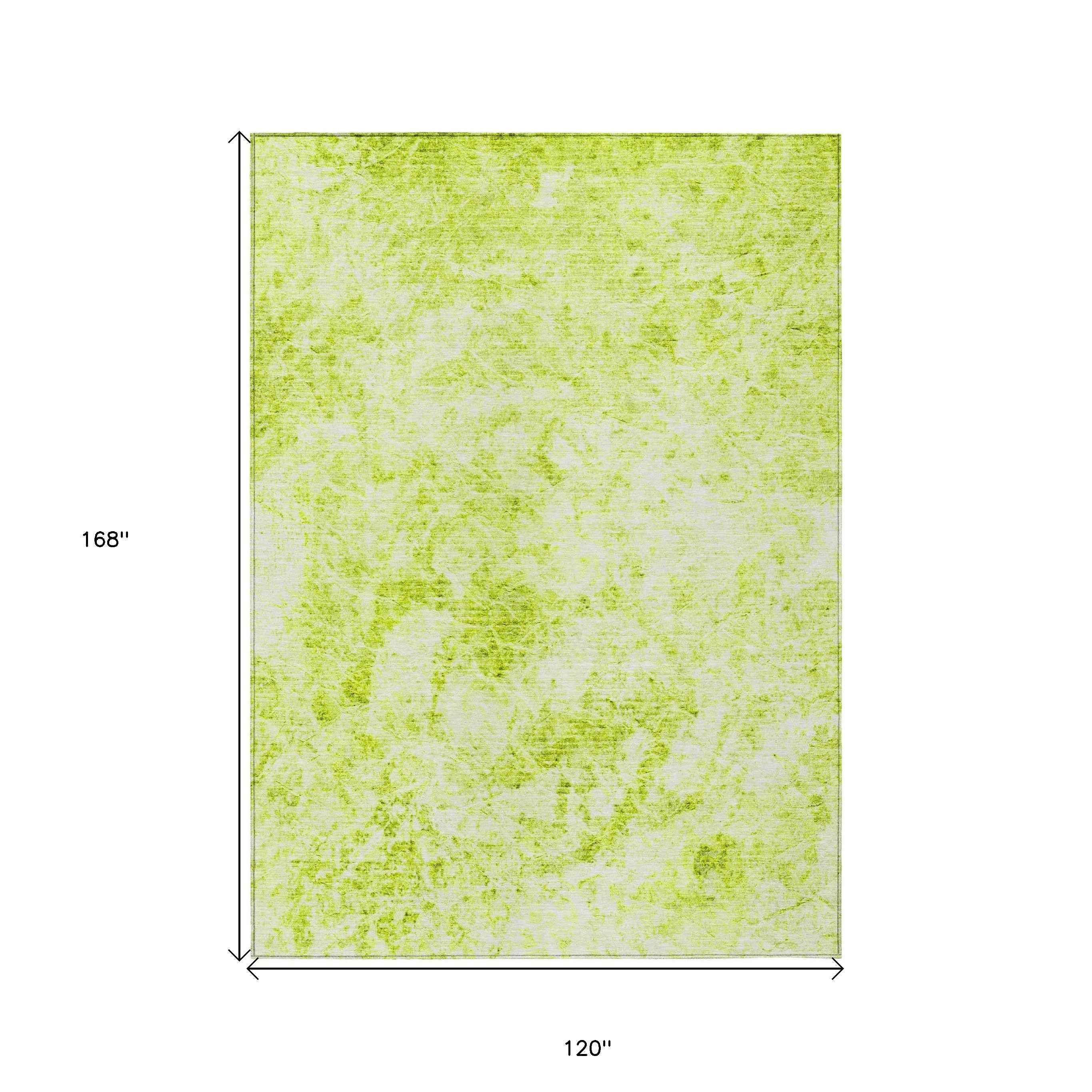 10' X 14' Lime Green Abstract Washable Non Skid Indoor Outdoor Area Rug