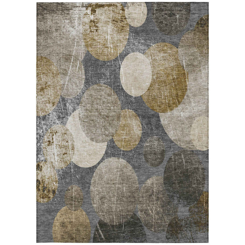 3' X 5' Brown Beige and Ivory Abstract Washable Non Skid Indoor Outdoor Area Rug
