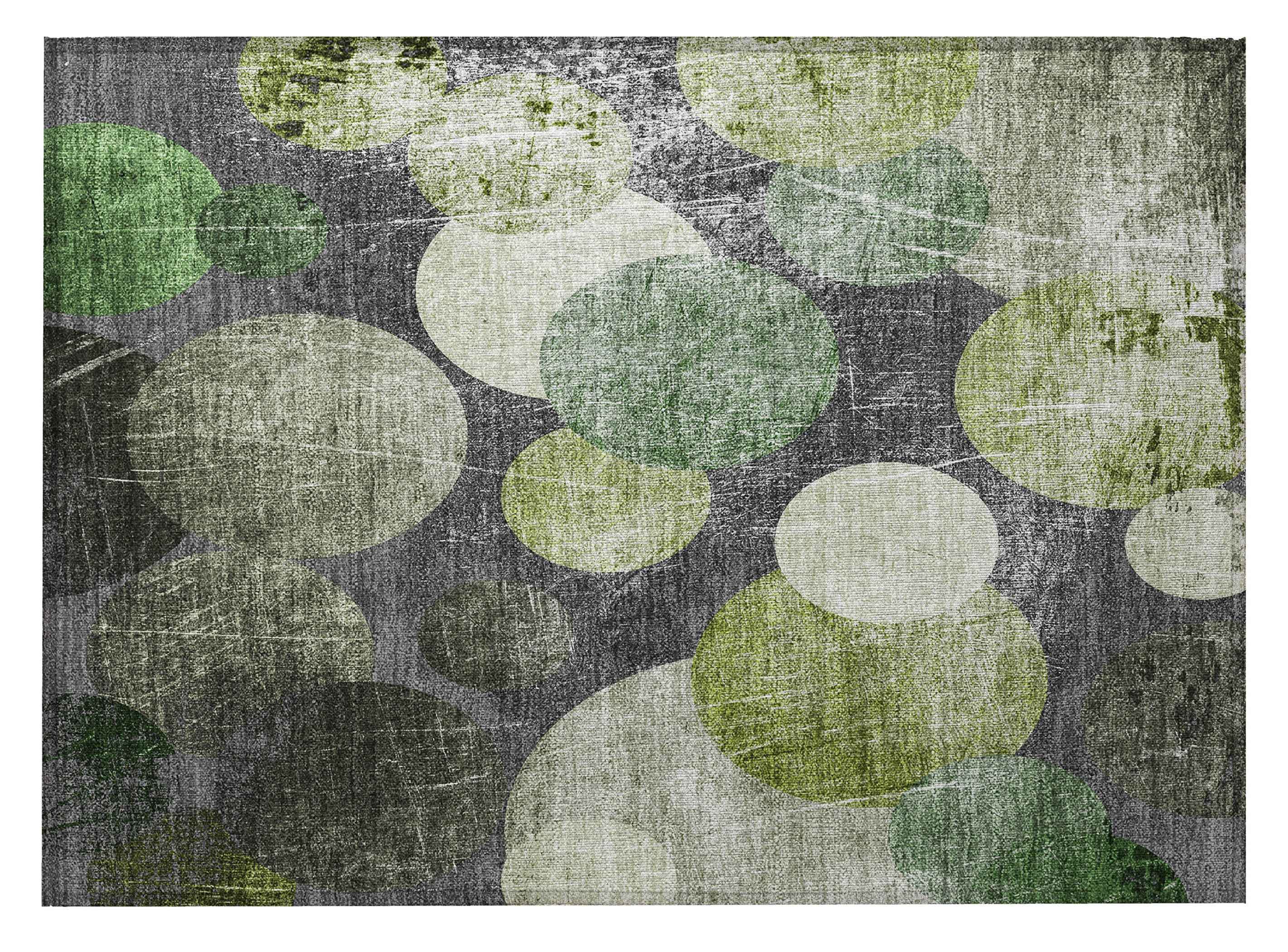 2' X 3' Green and Gray Abstract Washable Non Skid Indoor Outdoor Area Rug