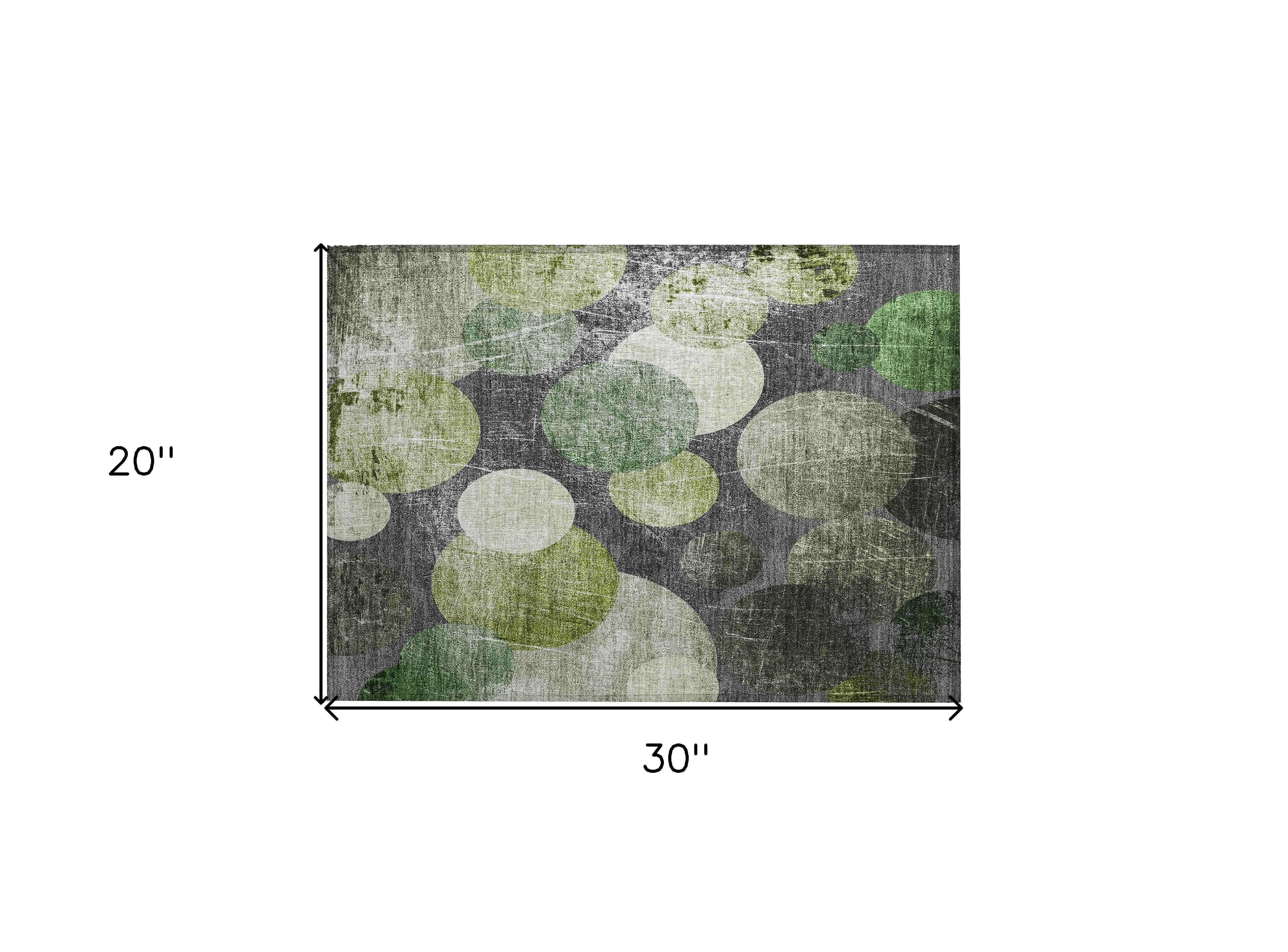 2' X 3' Green and Gray Abstract Washable Non Skid Indoor Outdoor Area Rug