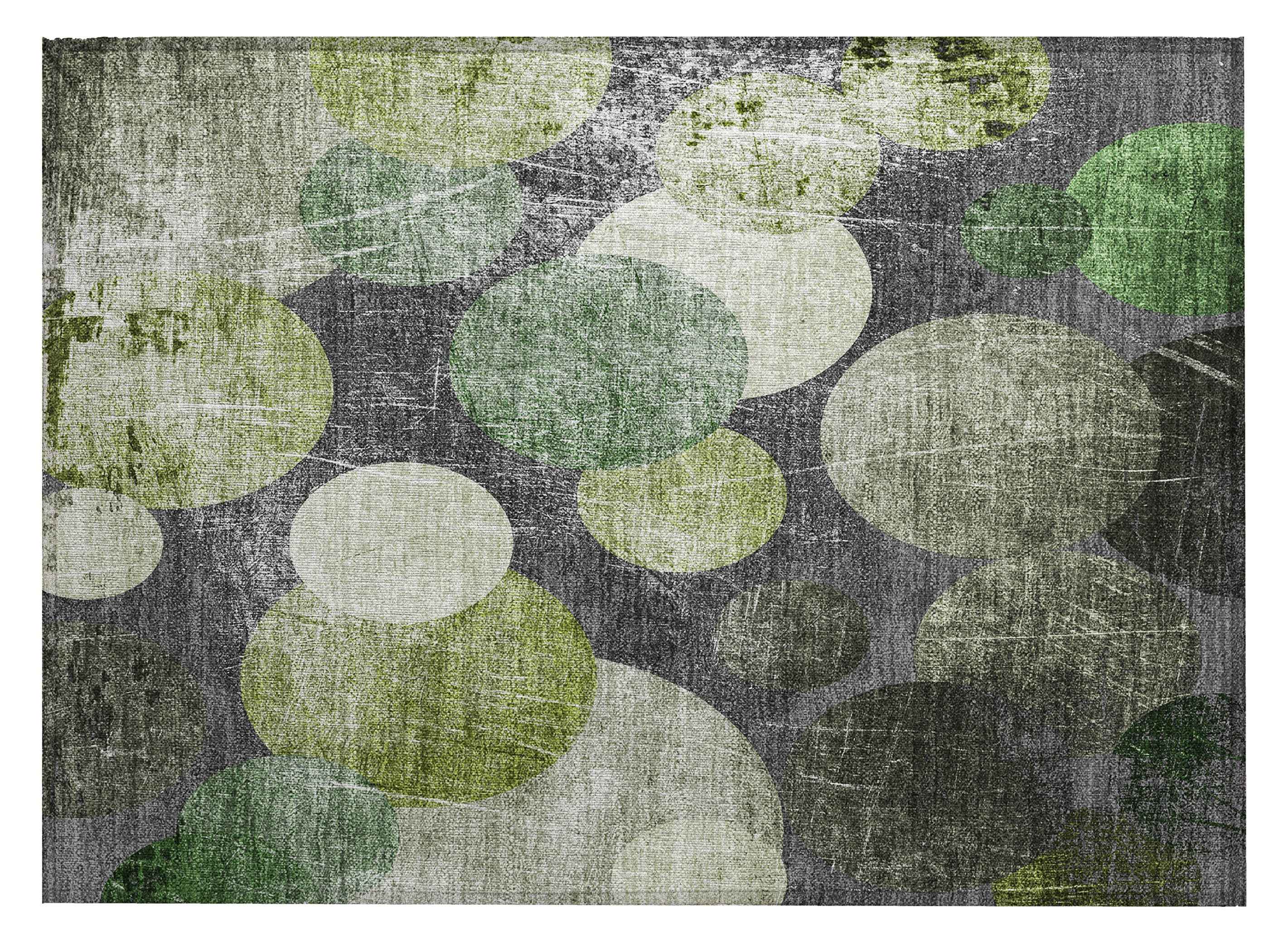 2' X 3' Green and Gray Abstract Washable Non Skid Indoor Outdoor Area Rug
