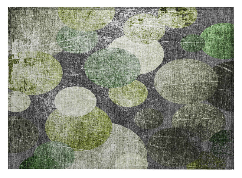 2' X 3' Green and Gray Abstract Washable Non Skid Indoor Outdoor Area Rug