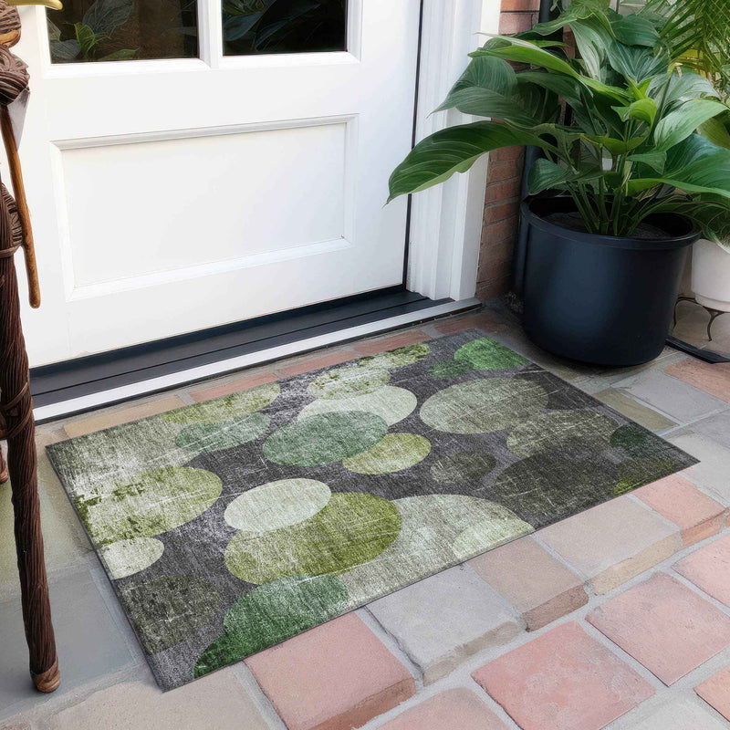 2' X 3' Green and Gray Abstract Washable Non Skid Indoor Outdoor Area Rug