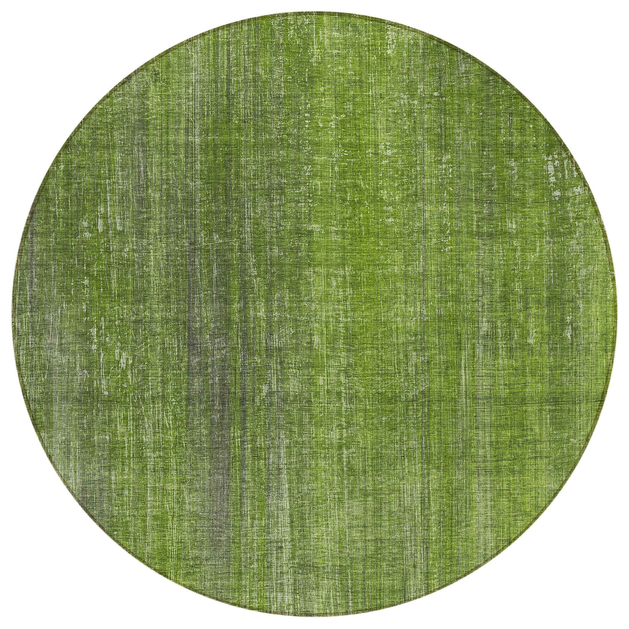 8' Round Green Round Striped Washable Non Skid Indoor Outdoor Area Rug