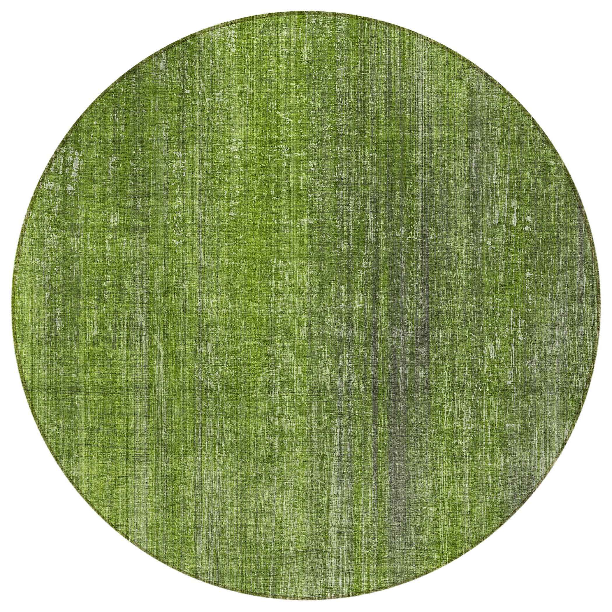8' Round Green Round Striped Washable Non Skid Indoor Outdoor Area Rug