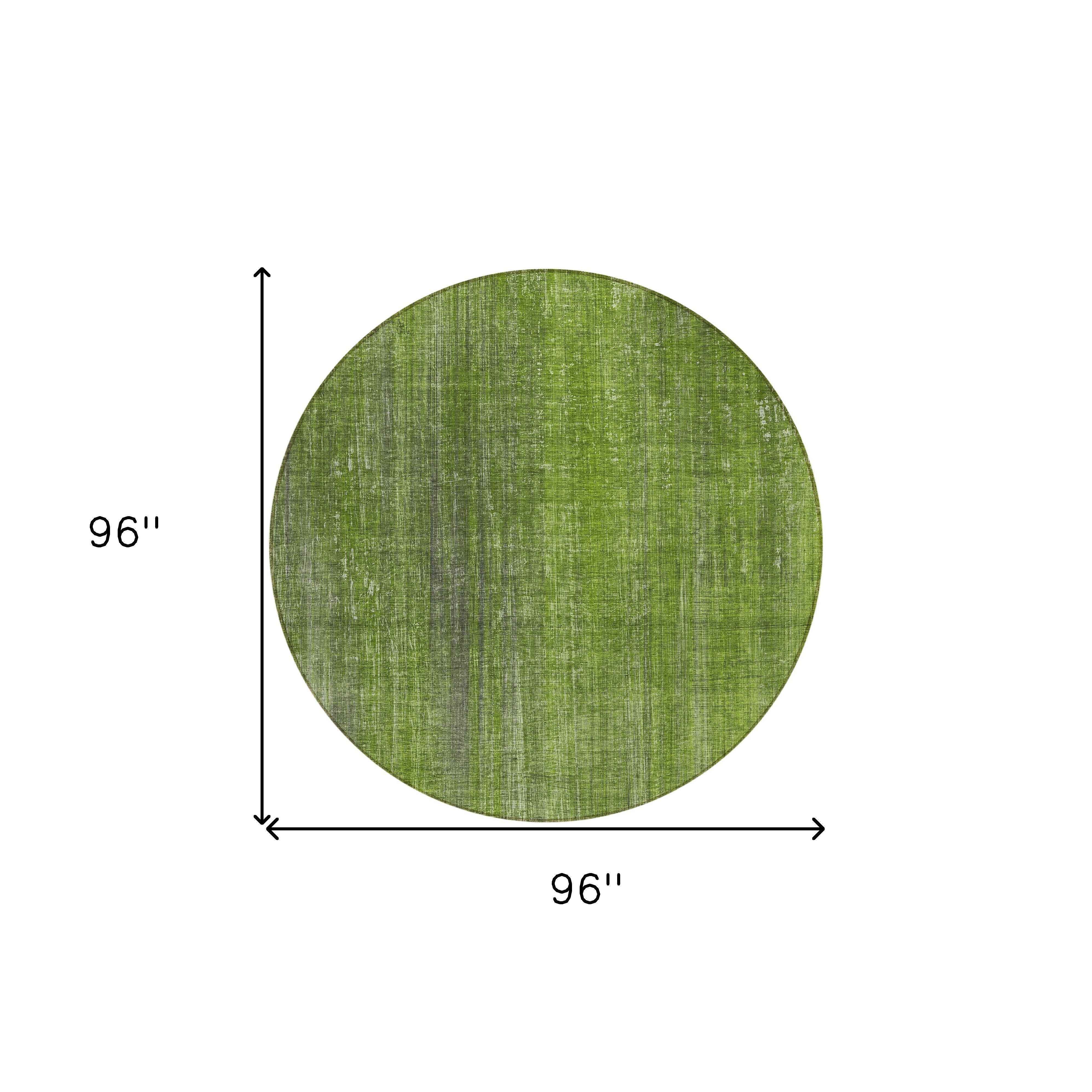 8' Round Green Round Striped Washable Non Skid Indoor Outdoor Area Rug